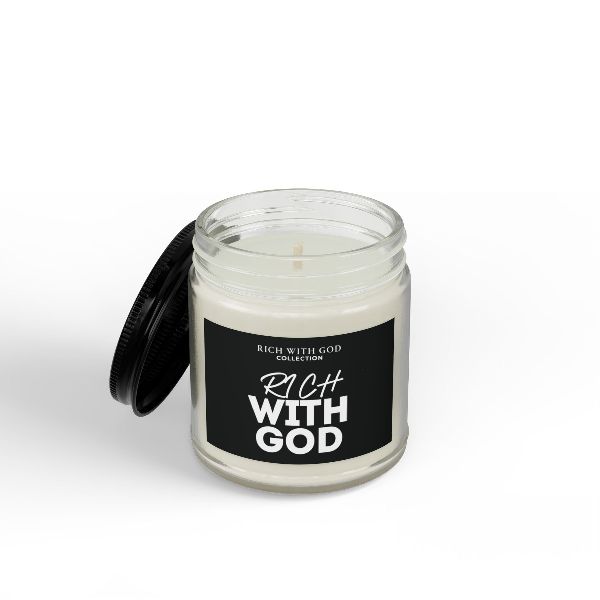 Rich With God Scented Soy Candles with Black Lid, (4 and 9oz)
