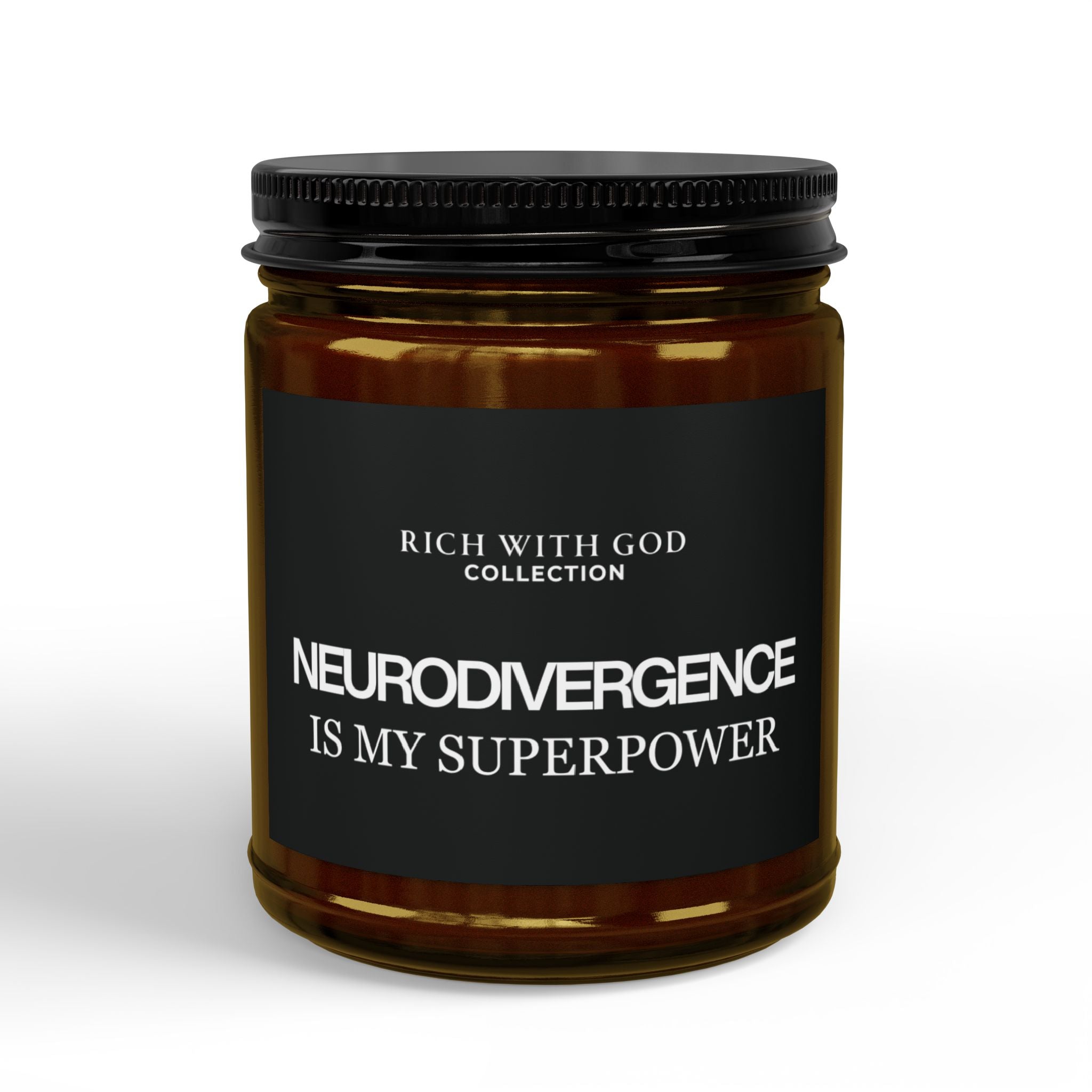 Neurodivergence is My Superpower Scented Soy Candles with Black Lid, (4 and 9oz)