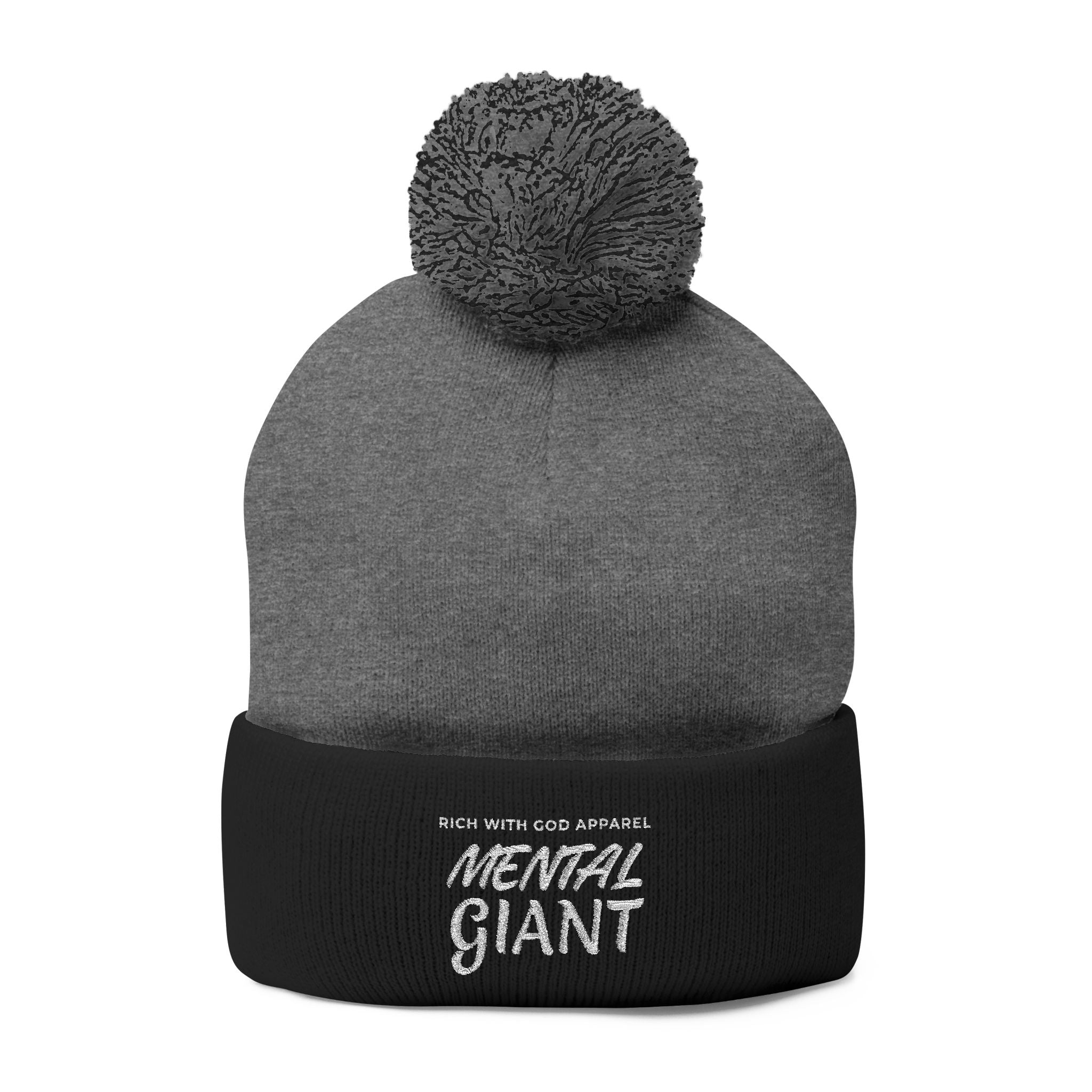 Mental Giant Embroidered Pom-Pom Beanie