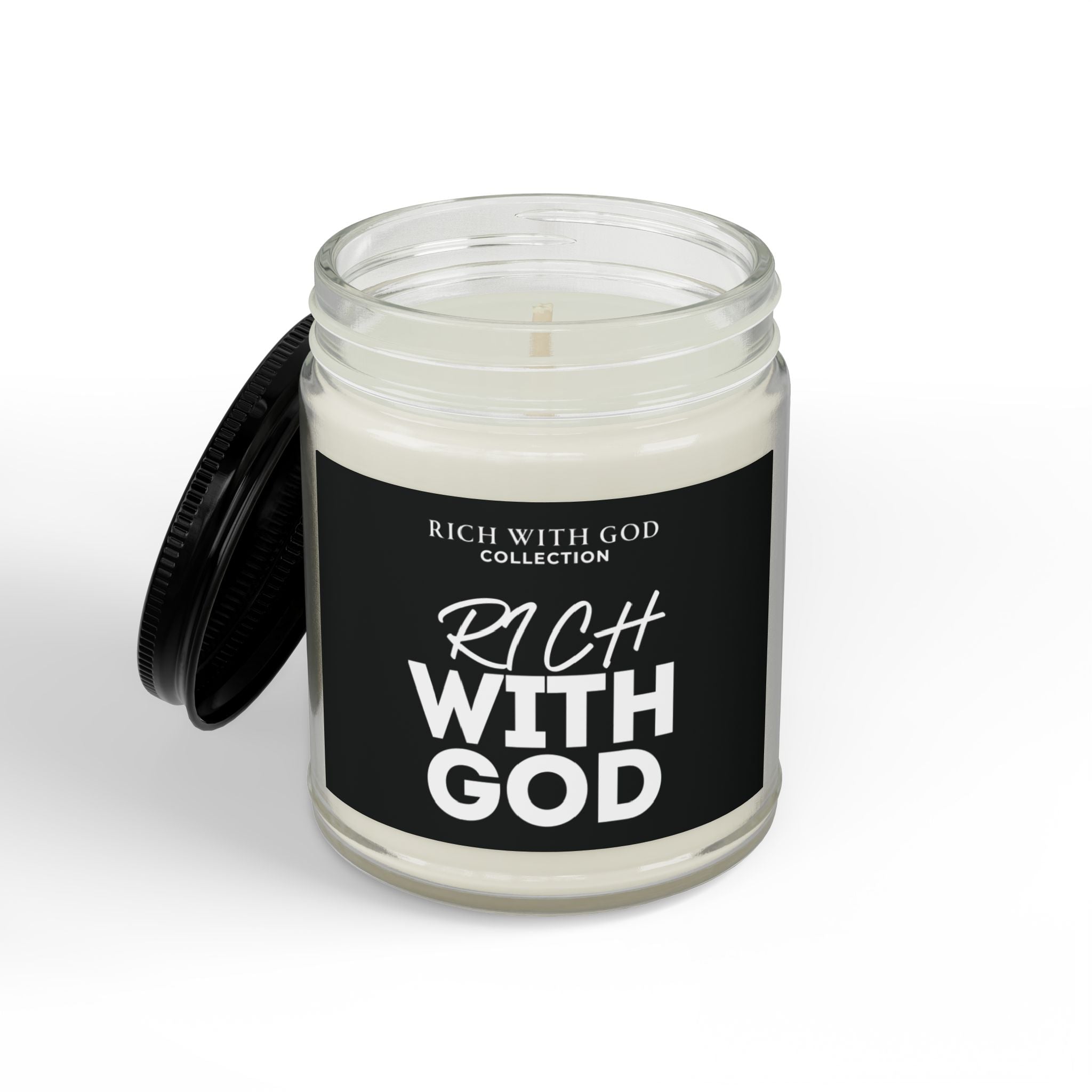 Rich With God Scented Soy Candles with Black Lid, (4 and 9oz)
