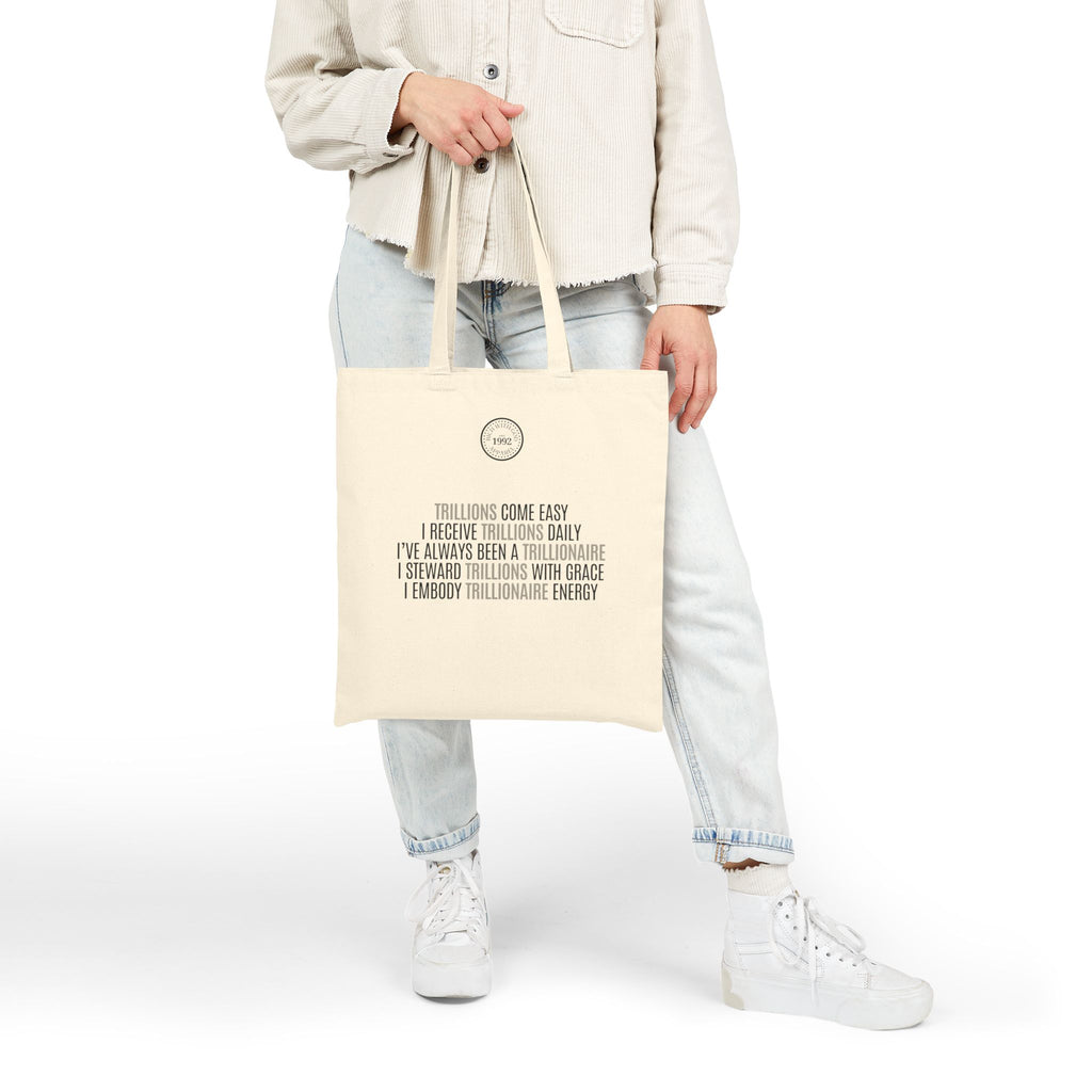 God Made Trillionaire Beige Cotton Canvas Tote Bag