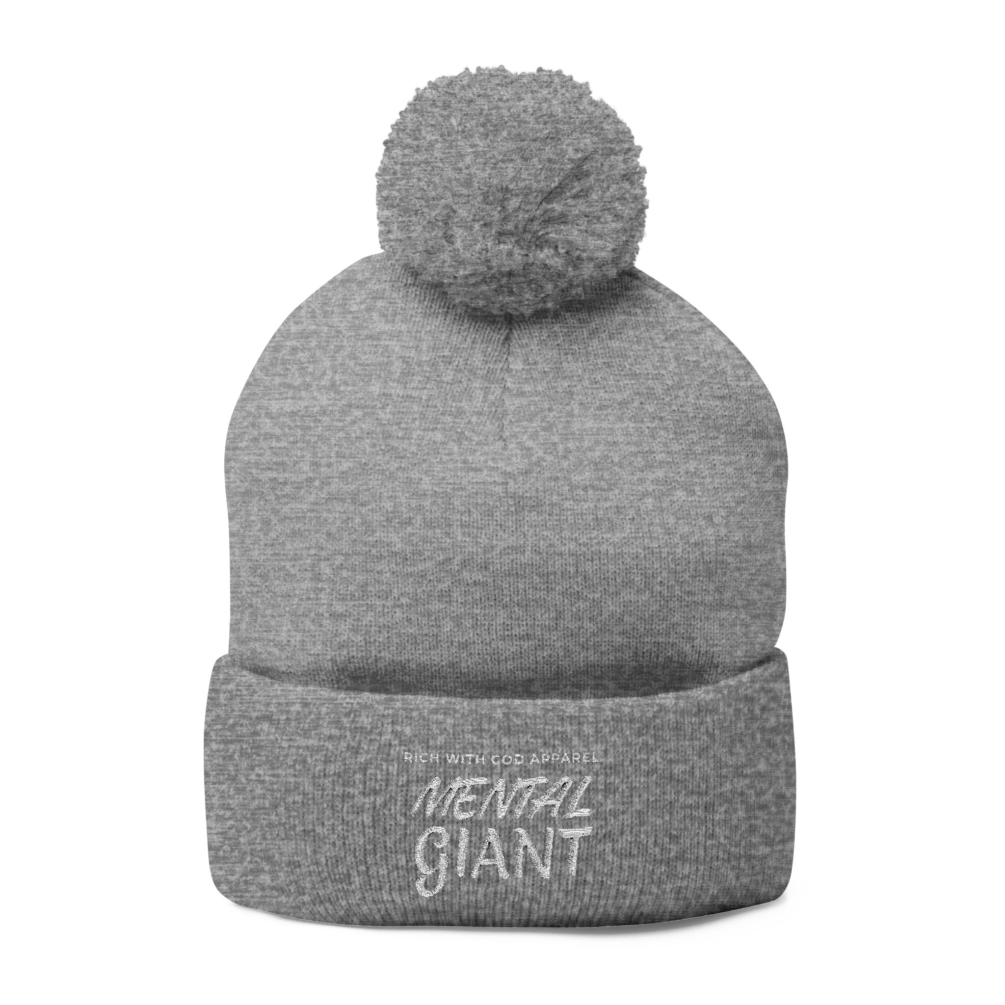 Mental Giant Embroidered Pom-Pom Beanie