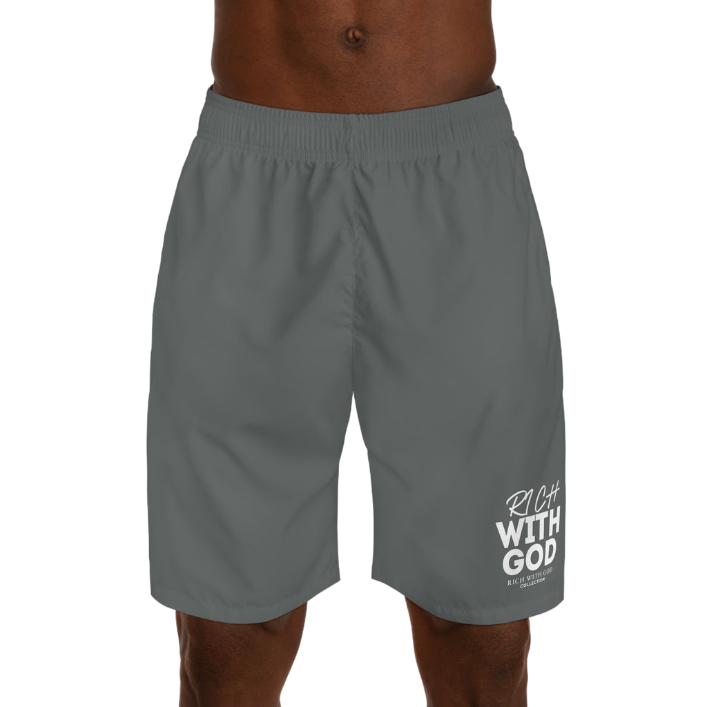 "Rich With God" Graphic Jogger Shorts (Dark Grey)