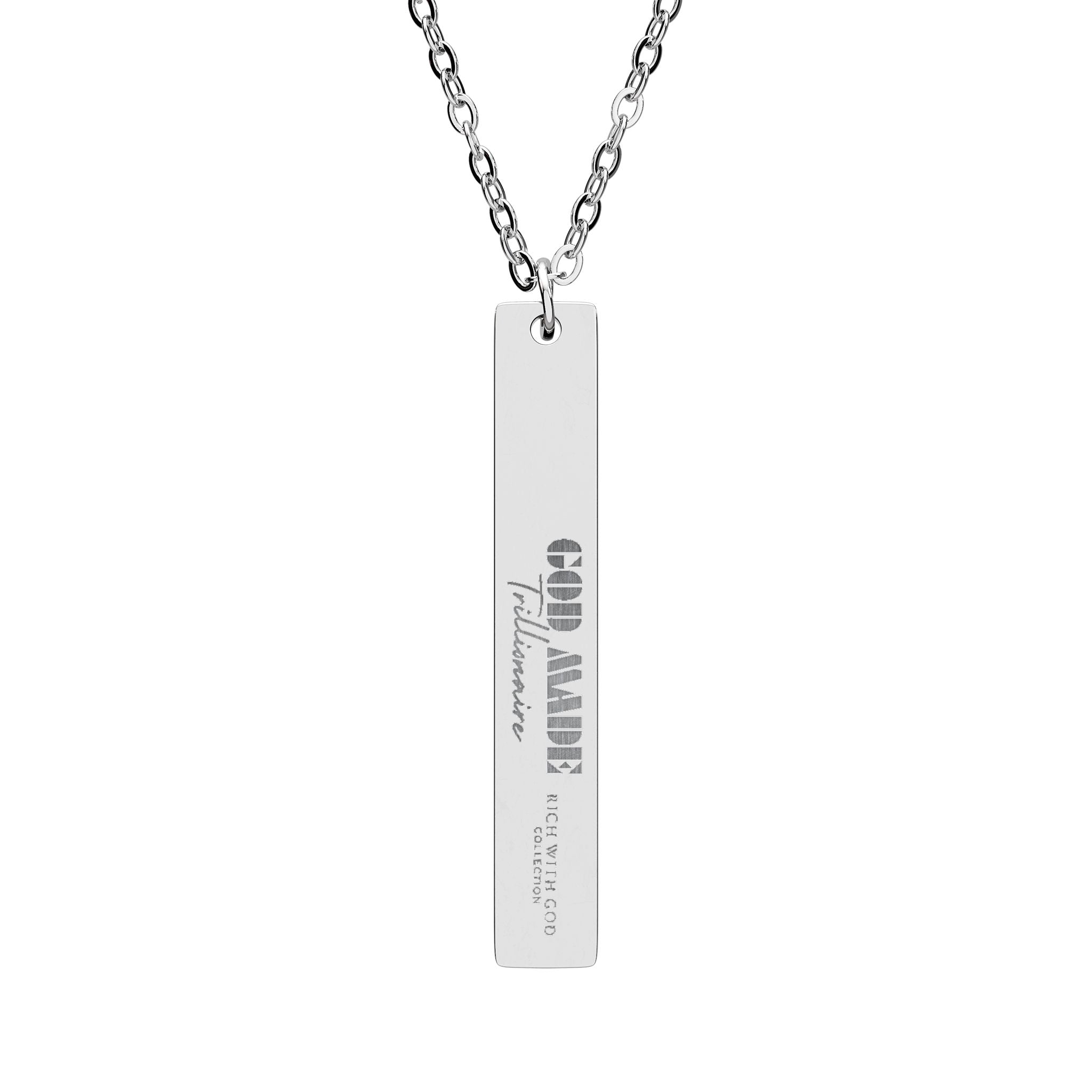 God Made Trillionaire Vertical Bar Necklace (Engraving)