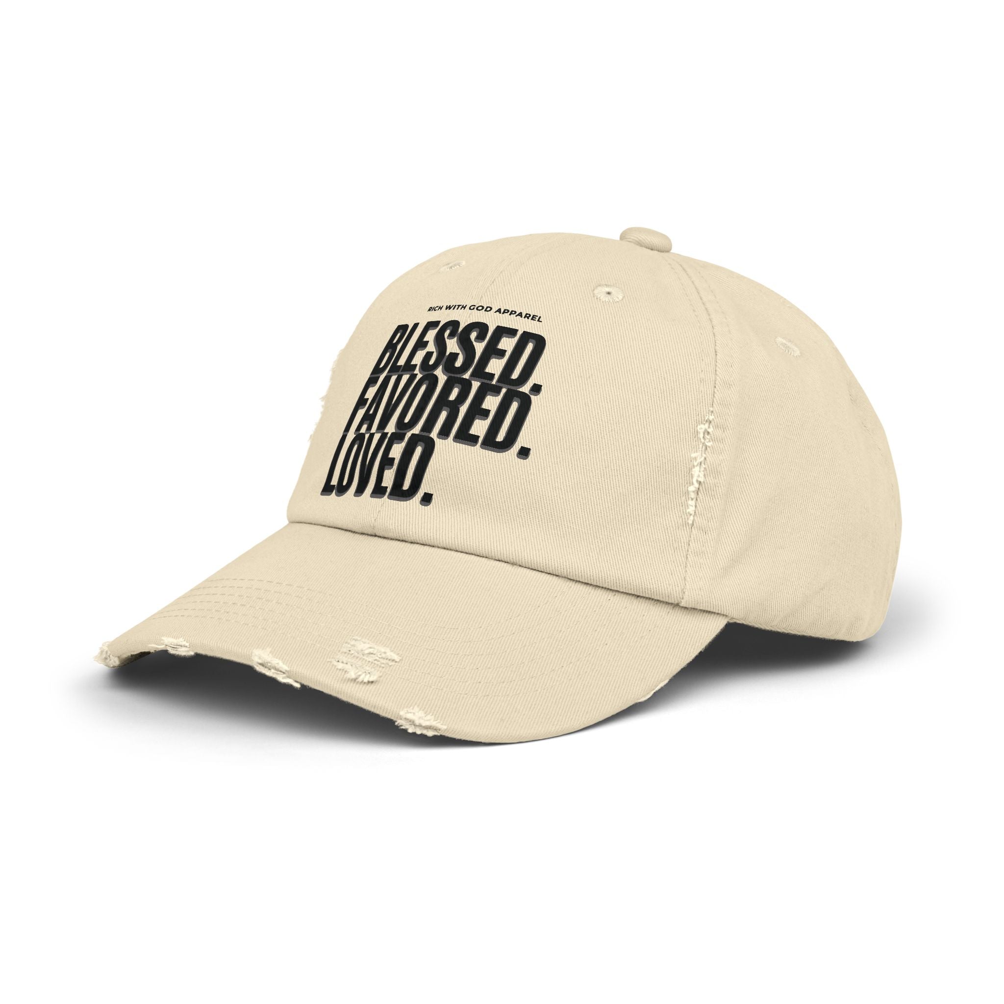 Blessed. Favored. Loved. Unisex Distressed Cap