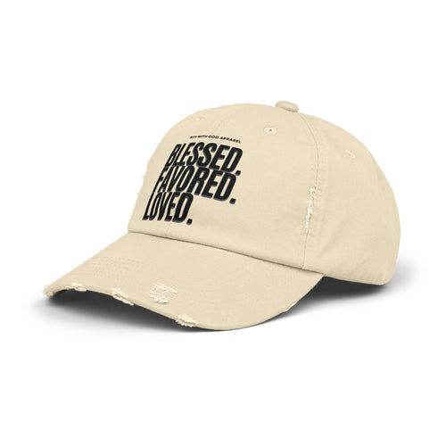 Blessed. Favored. Loved. Unisex Distressed Cap