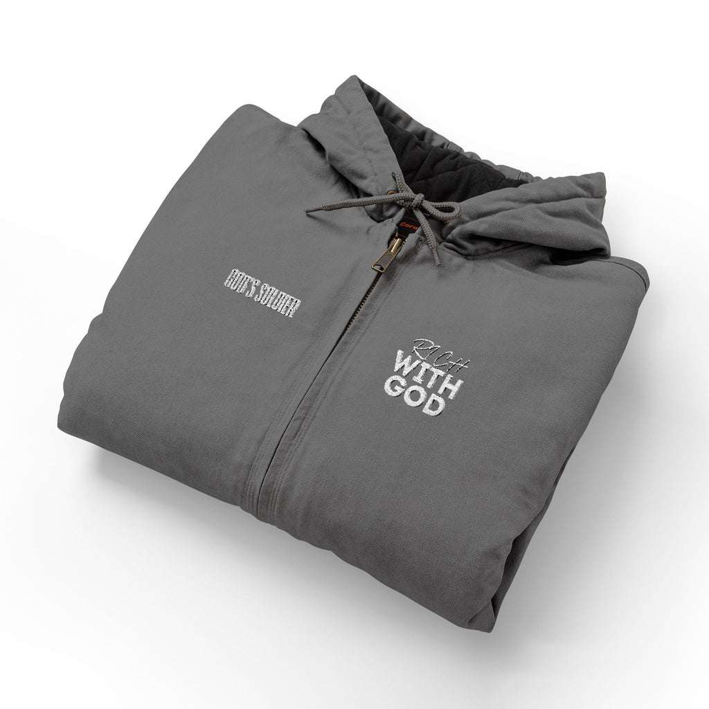 Rich With God CornerStone® Men's Duck Cloth Hooded Work Jacket (Embroidery)