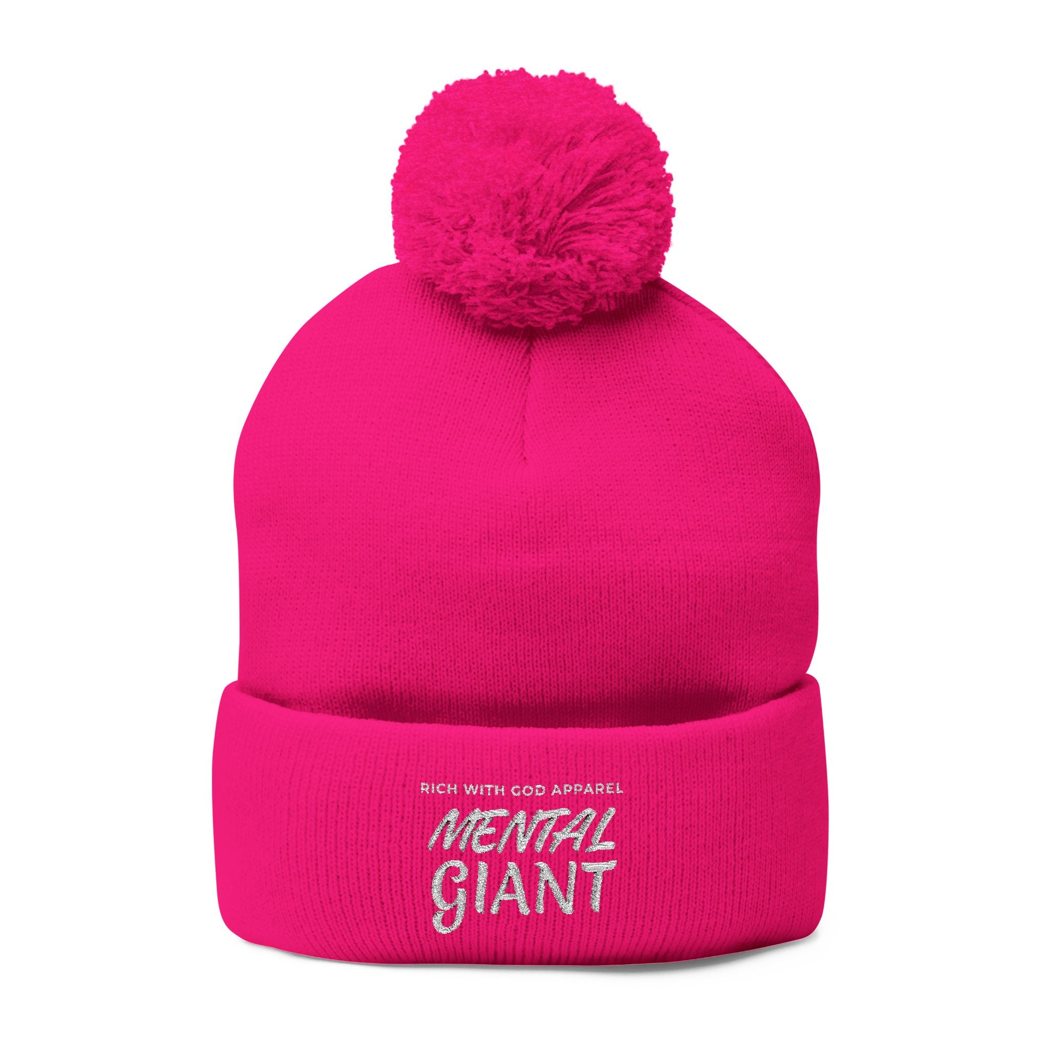 Mental Giant Embroidered Pom-Pom Beanie