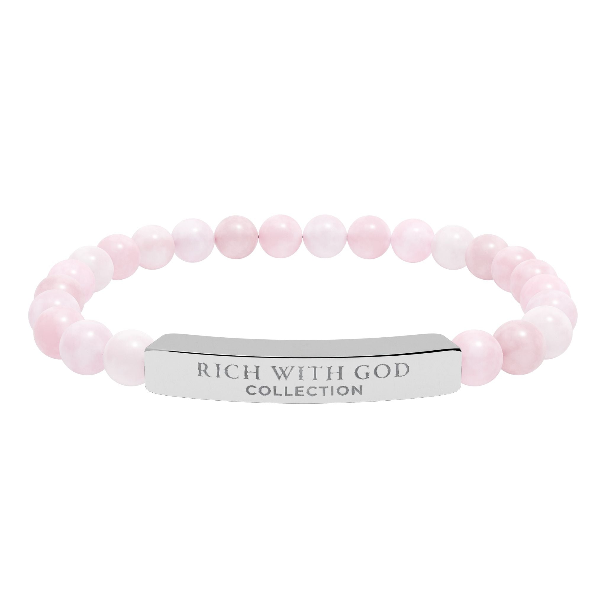 Rich With God Collection Natural Stone Stretch Bar Bracelet (Engraving)