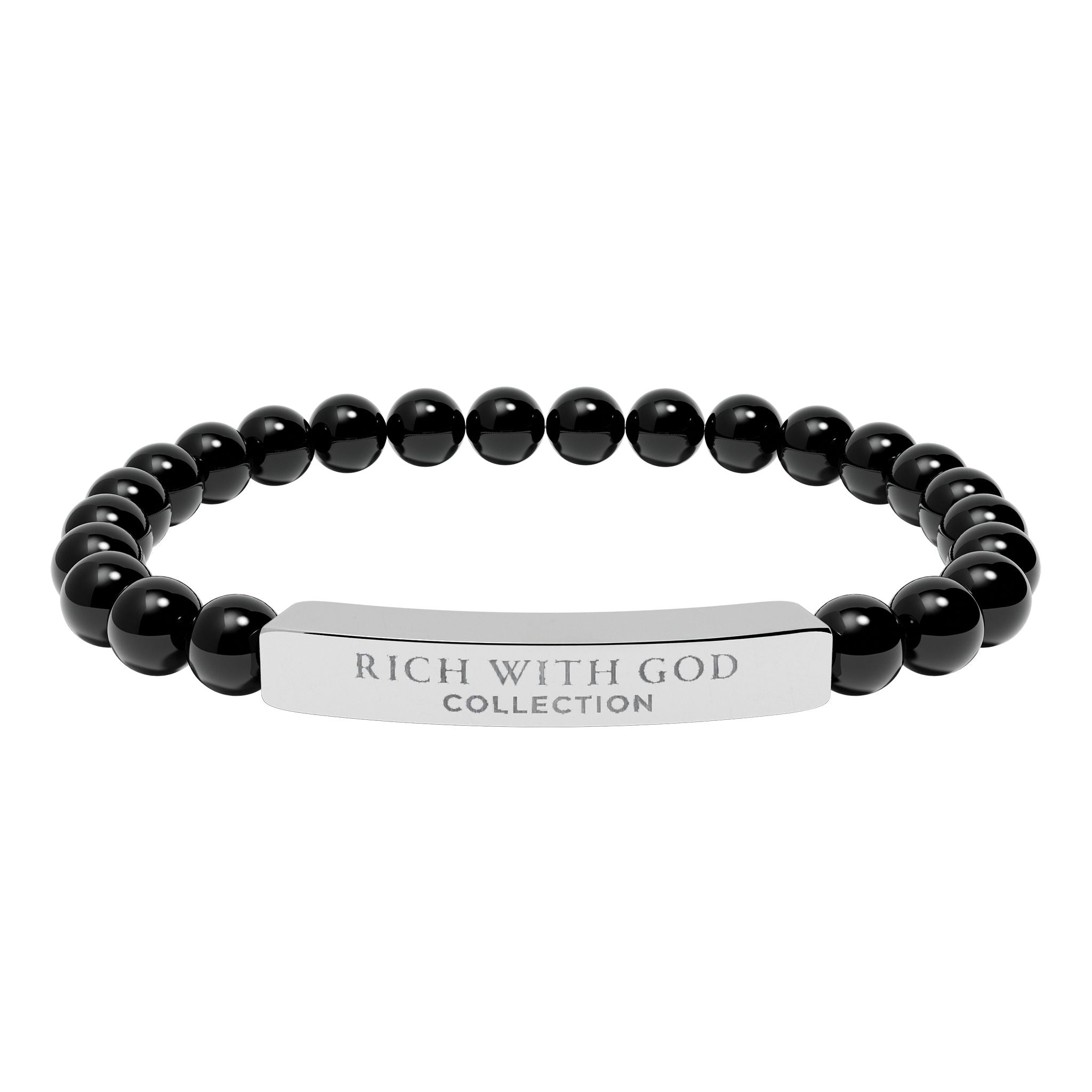 Rich With God Collection Natural Stone Stretch Bar Bracelet (Engraving)
