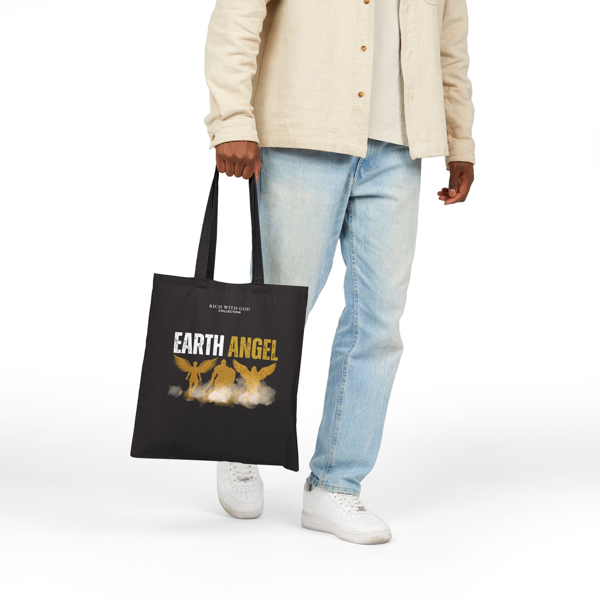 Earth Angel Black Cotton Canvas Tote Bag