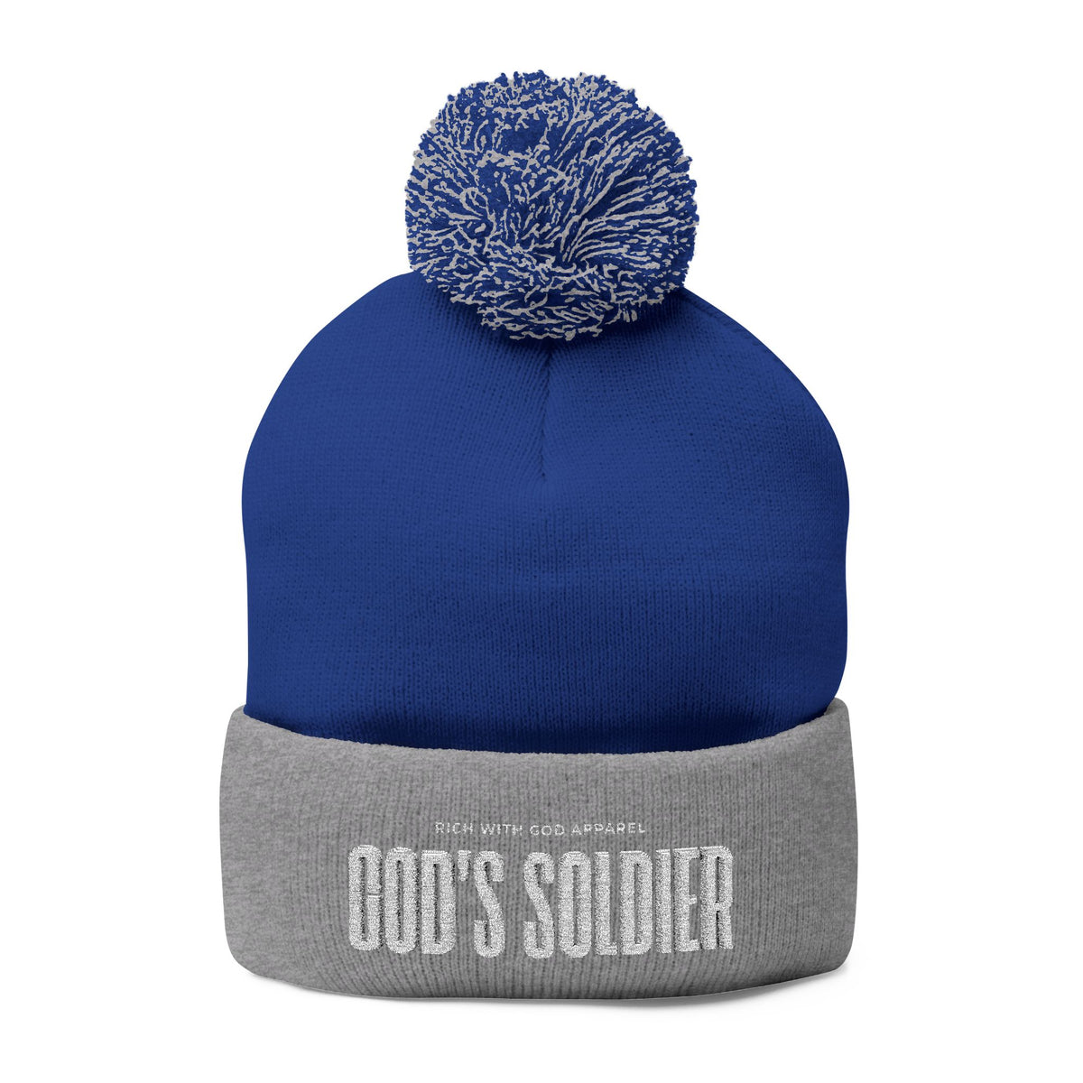 God's Soldier Embroidered Pom-Pom Beanie
