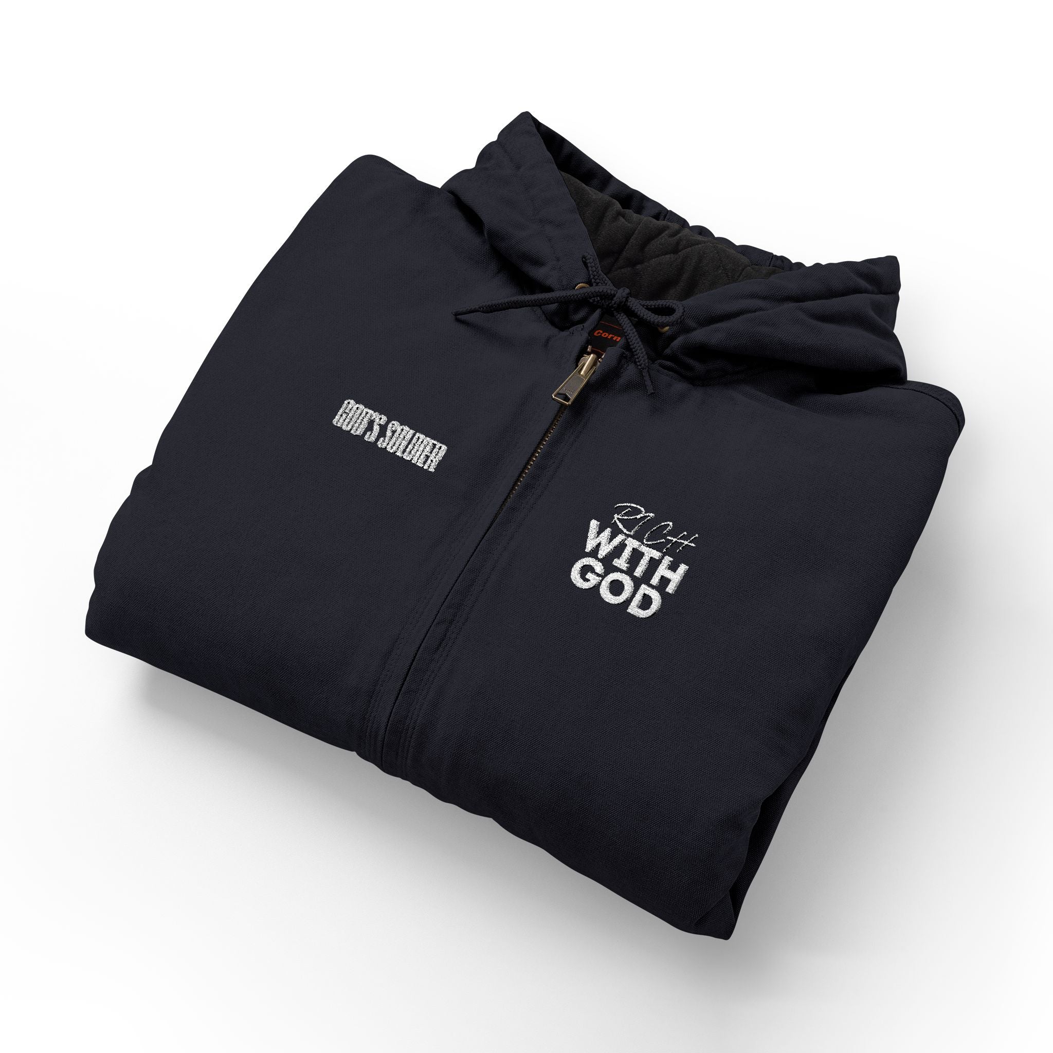 Rich With God CornerStone® Men's Duck Cloth Hooded Work Jacket (Embroidery)