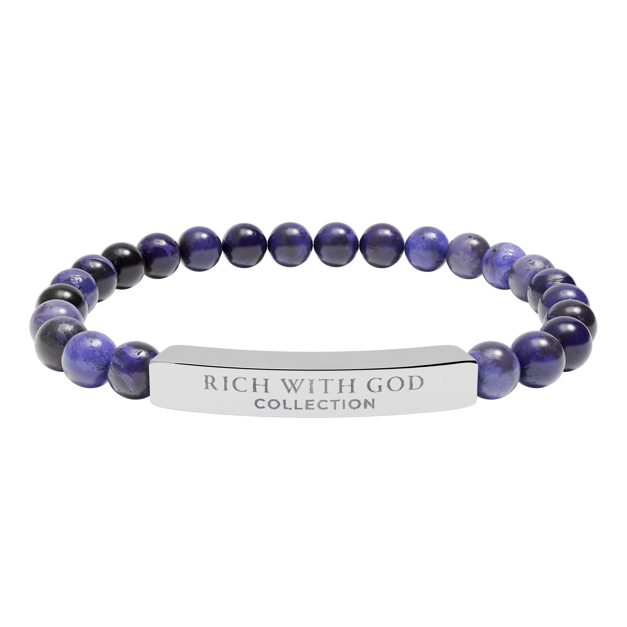 Rich With God Collection Natural Stone Stretch Bar Bracelet (Engraving)