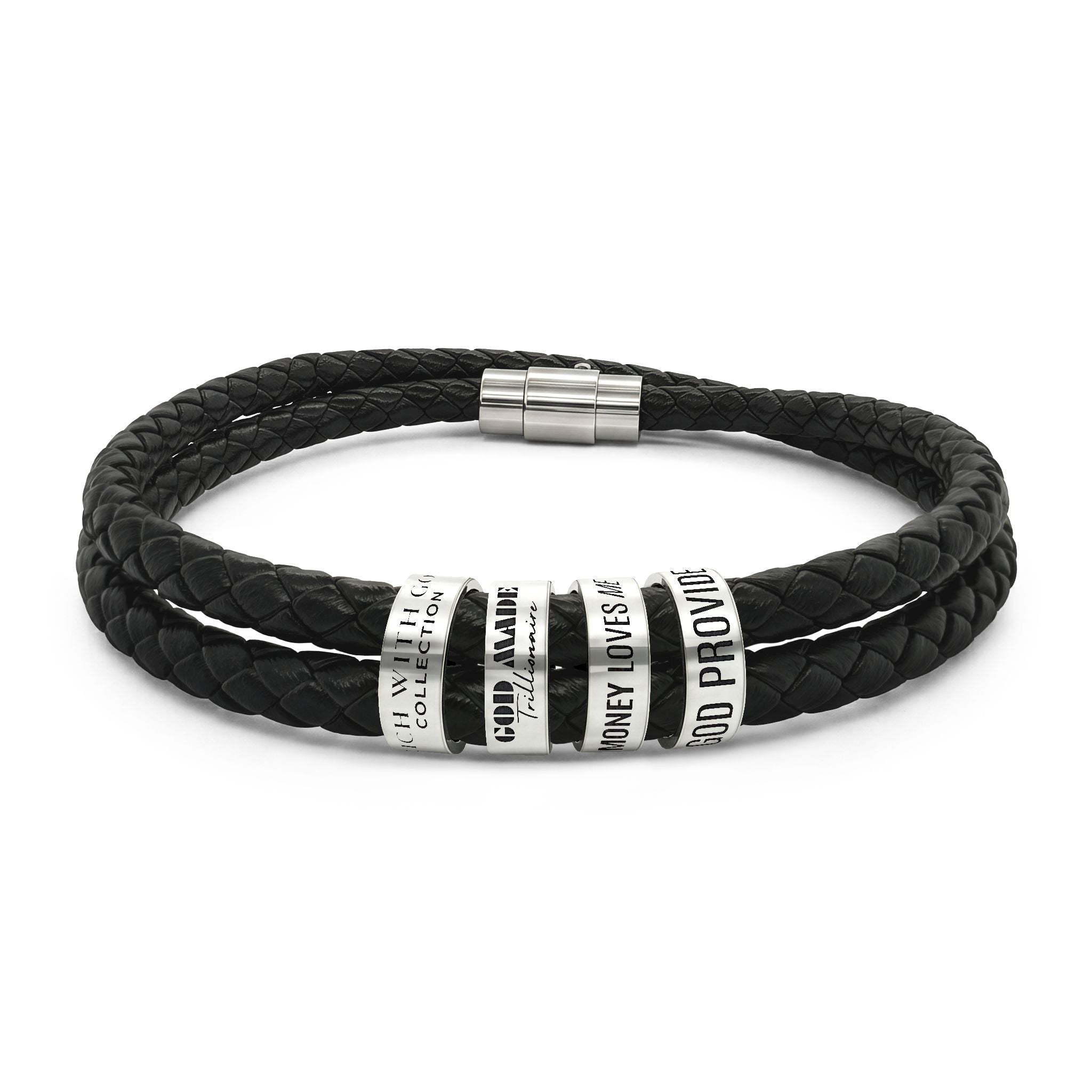 God Made Trillionaire Leather Bracelet with Beads (Engraving)