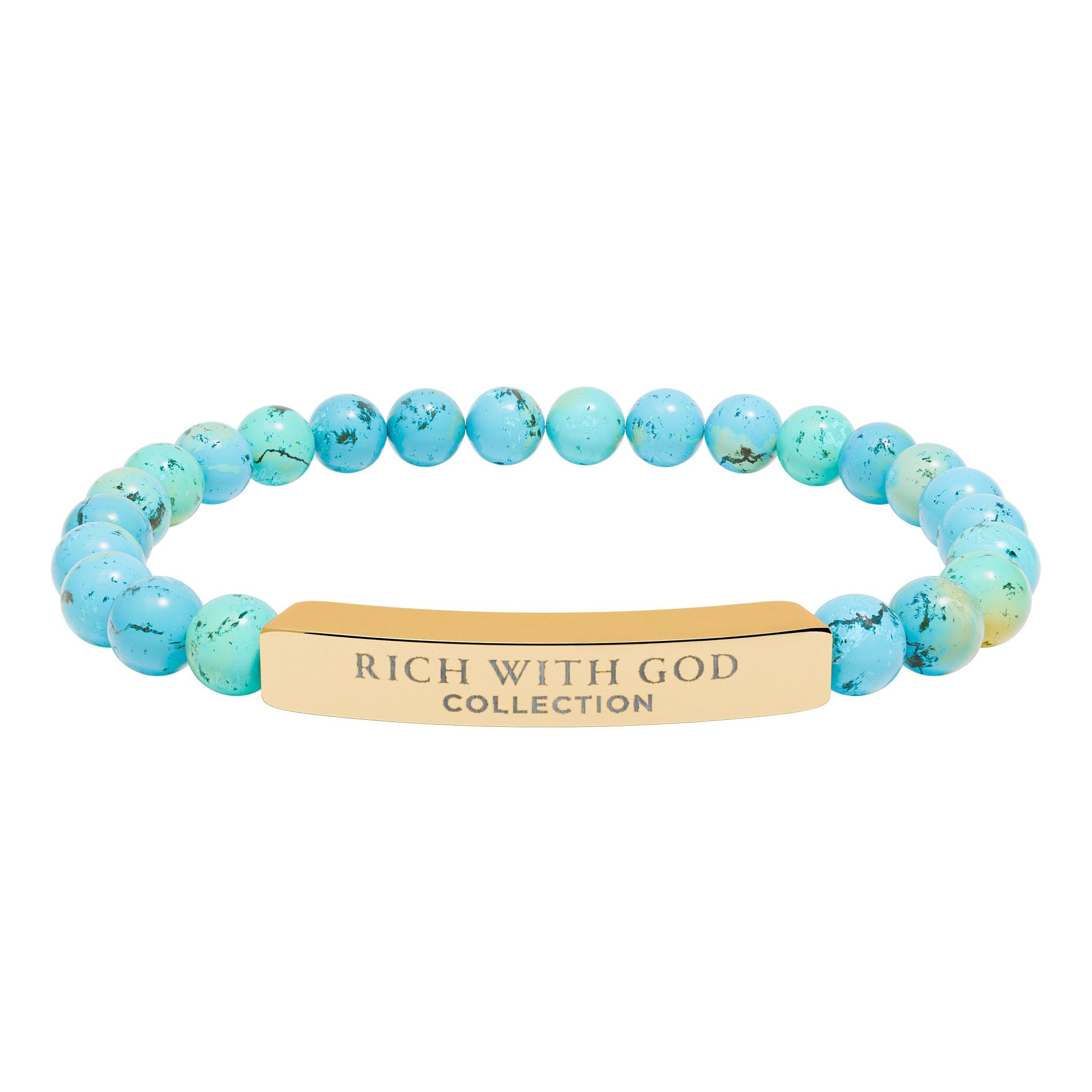 Rich With God Collection Natural Stone Stretch Bar Bracelet (Engraving)