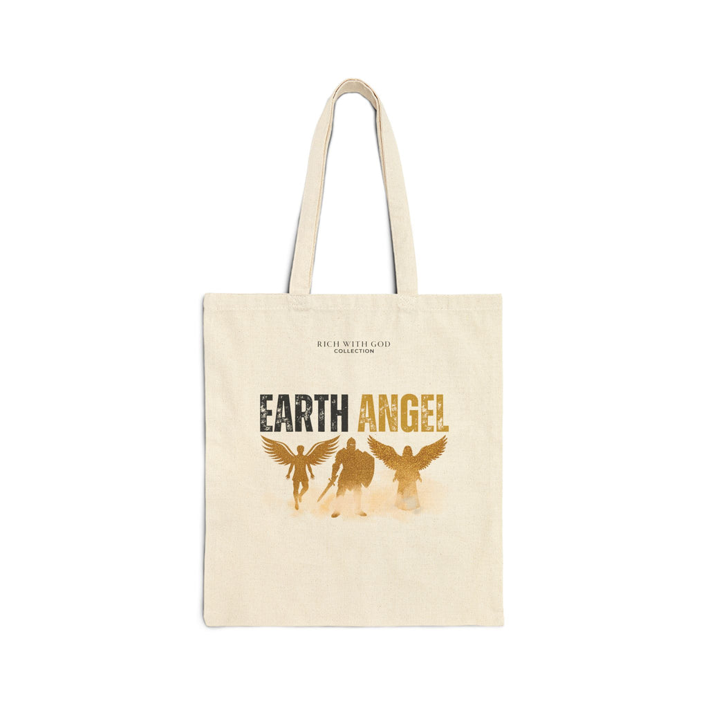 Earth Angel Beige Cotton Canvas Tote Bag
