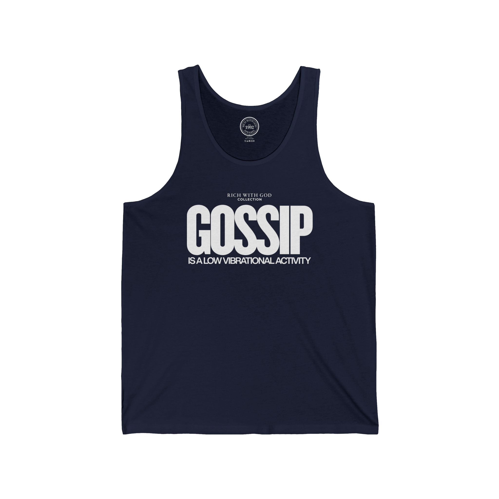 Gossip is a Low Vibrational Activity Unisex Jersey Tank