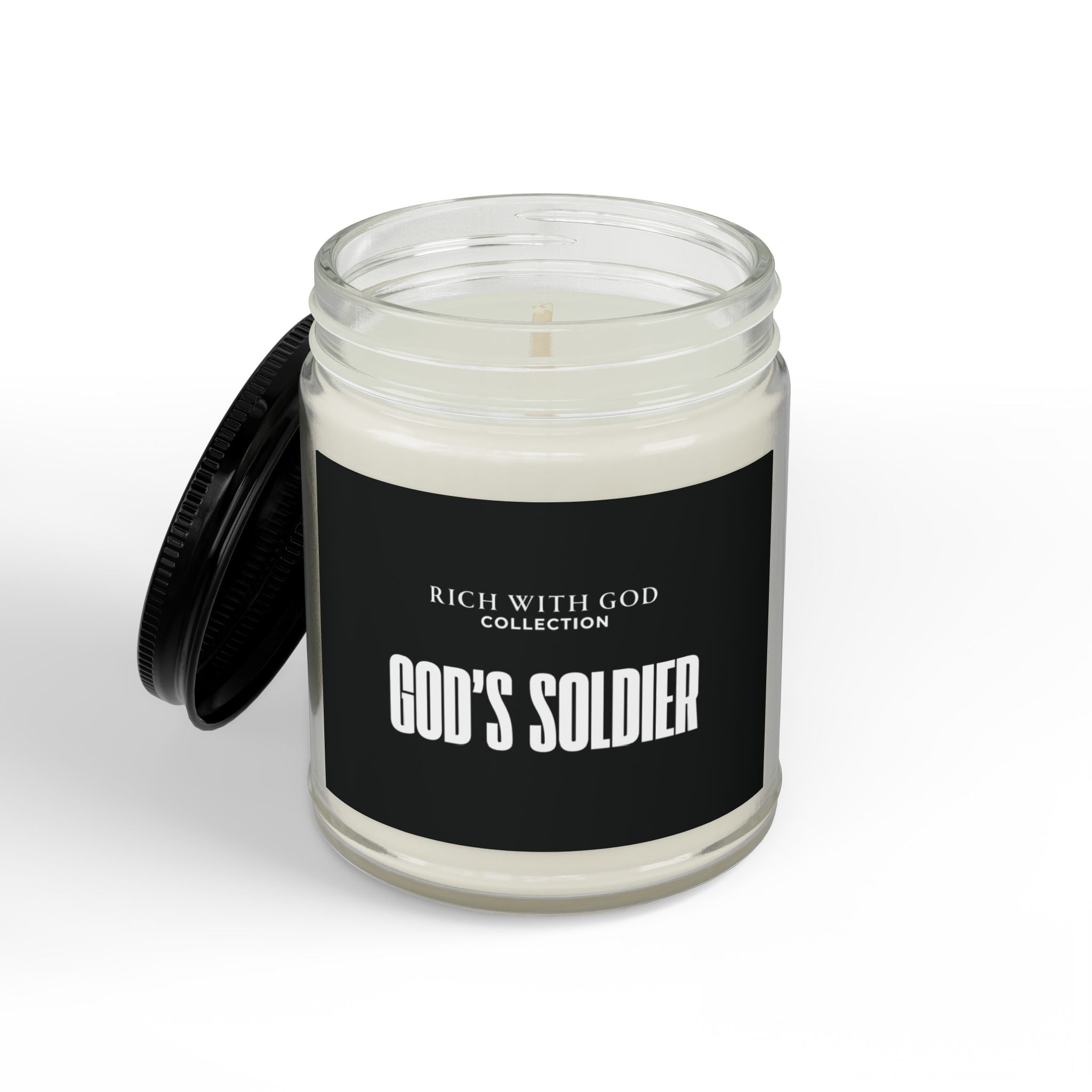 God's Soldier Scented Soy Candles with Black Lid, (4 and 9oz)
