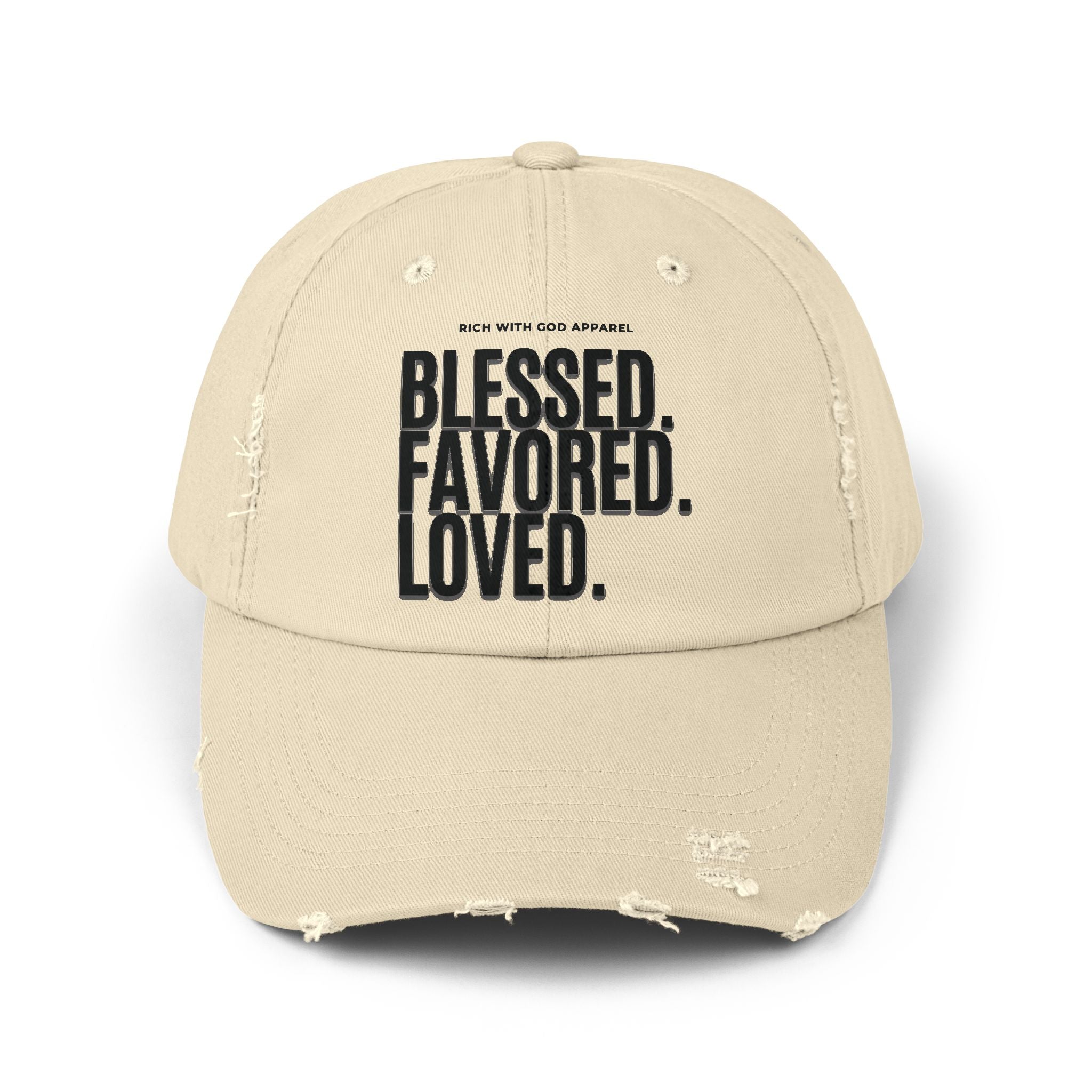 Blessed. Favored. Loved. Unisex Distressed Cap