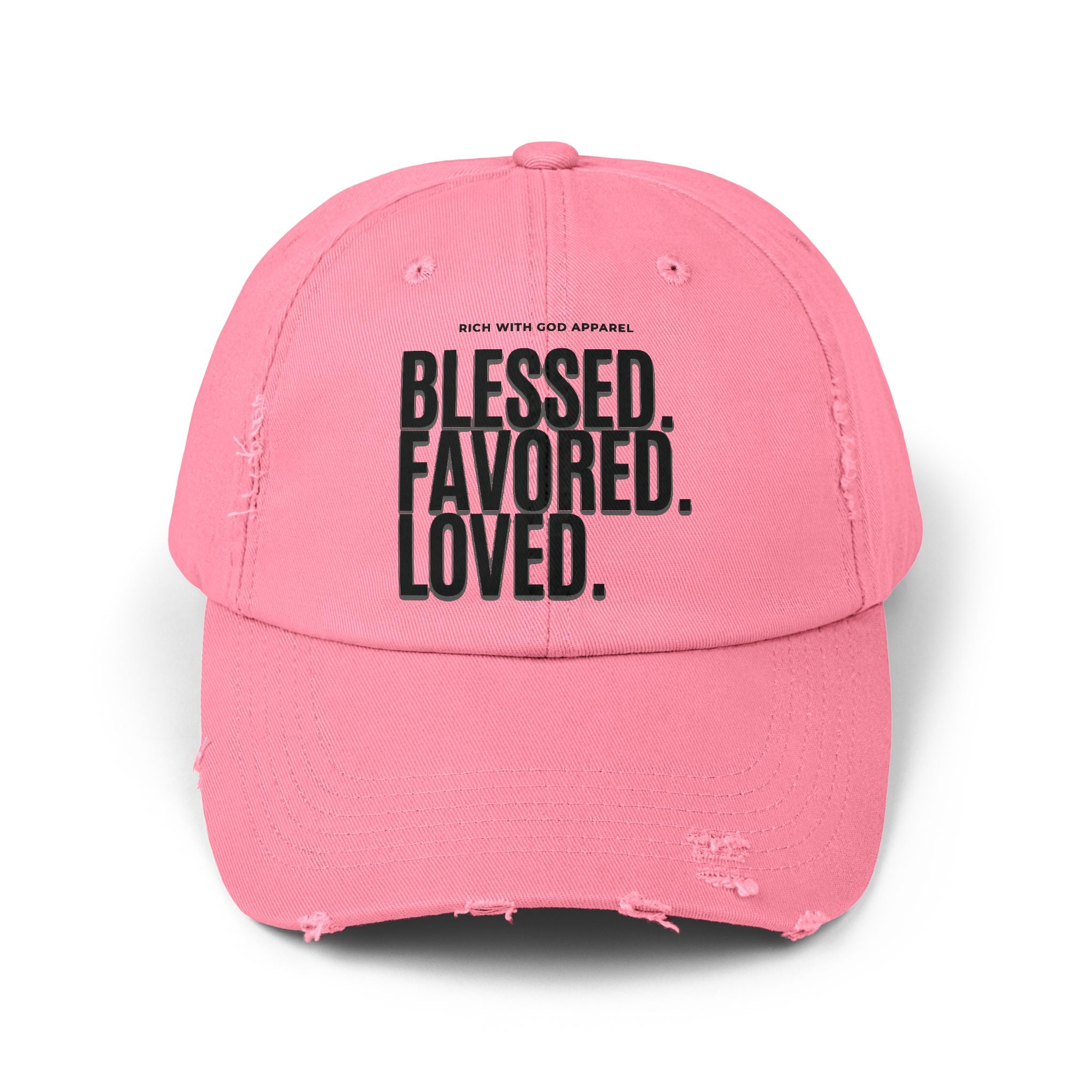 Blessed. Favored. Loved. Unisex Distressed Cap