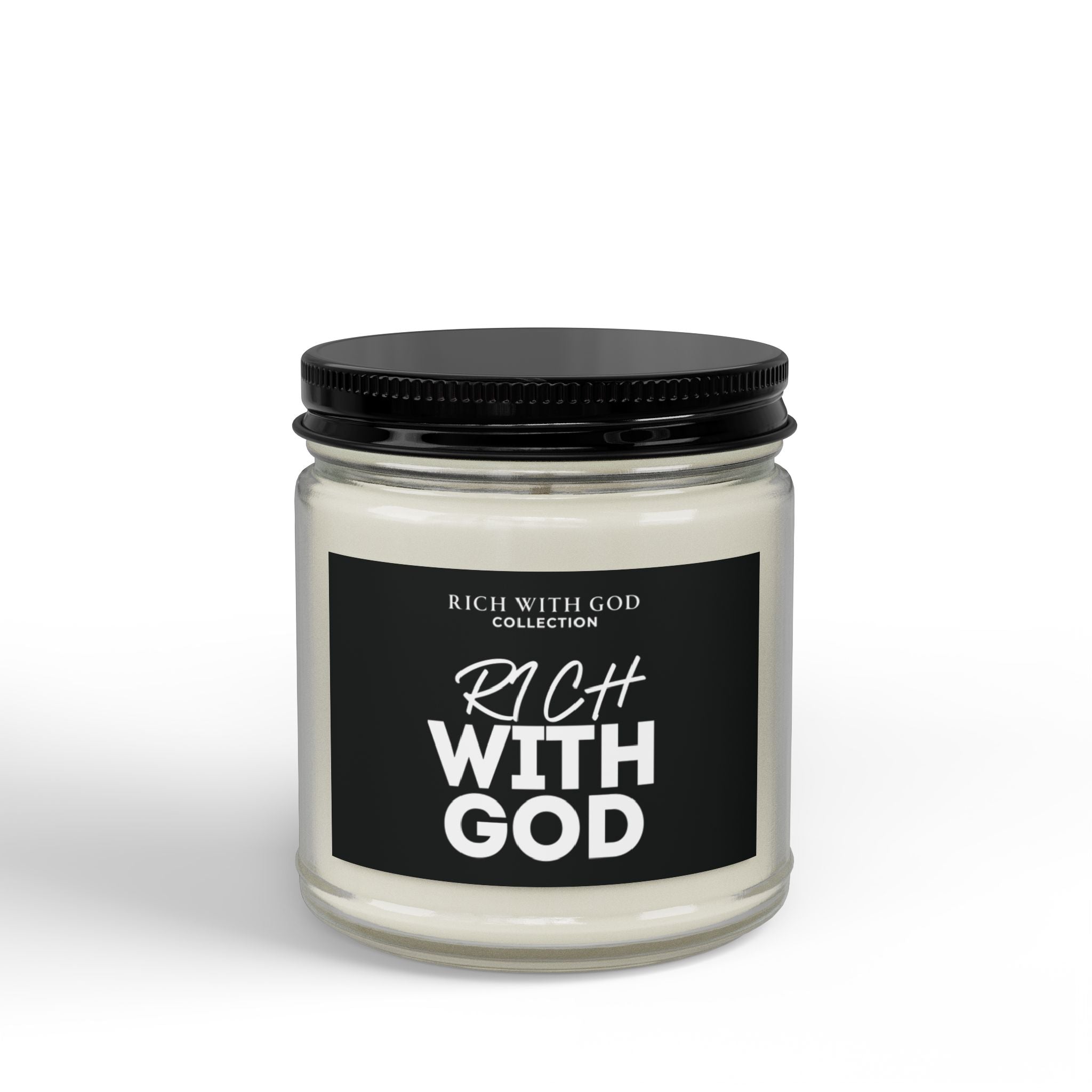 Rich With God Scented Soy Candles with Black Lid, (4 and 9oz)
