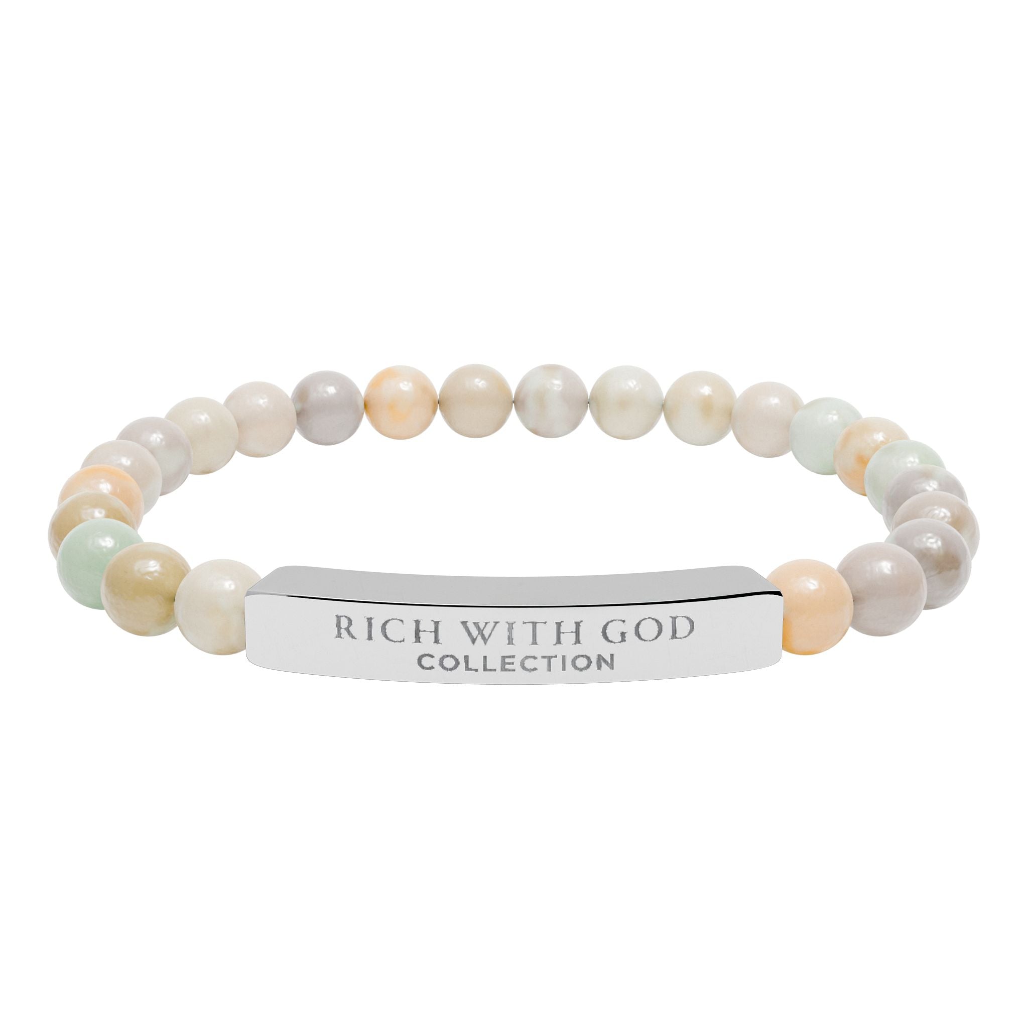 Rich With God Collection Natural Stone Stretch Bar Bracelet (Engraving)