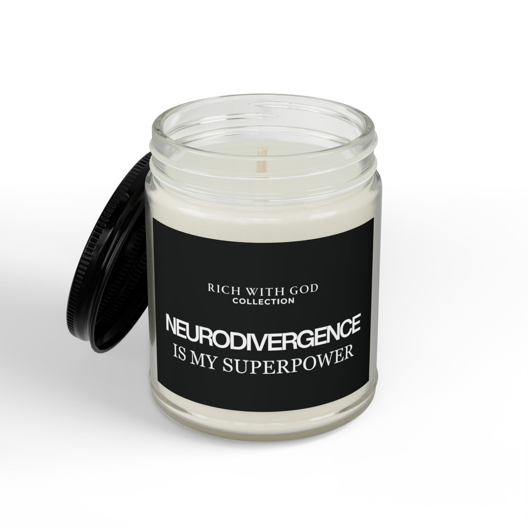 Neurodivergence is My Superpower Scented Soy Candles with Black Lid, (4 and 9oz)