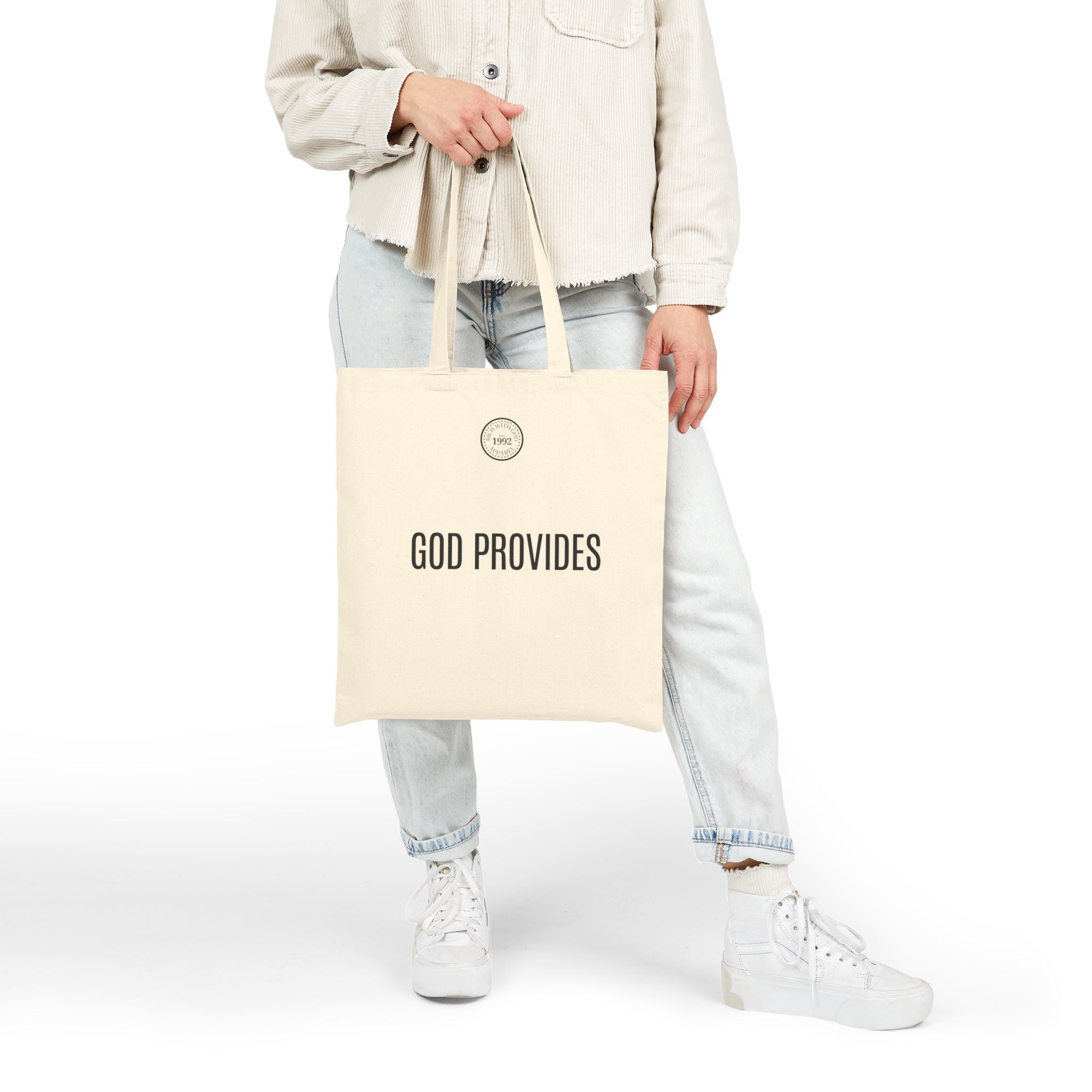 Rich With God Beige Cotton Canvas Tote Bag