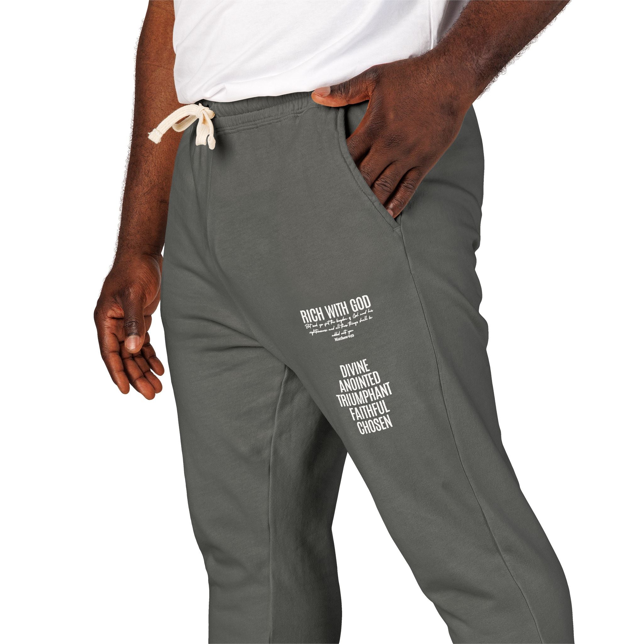 Rich With God Matthew 6:33 Graphic Fleece Sweatpants