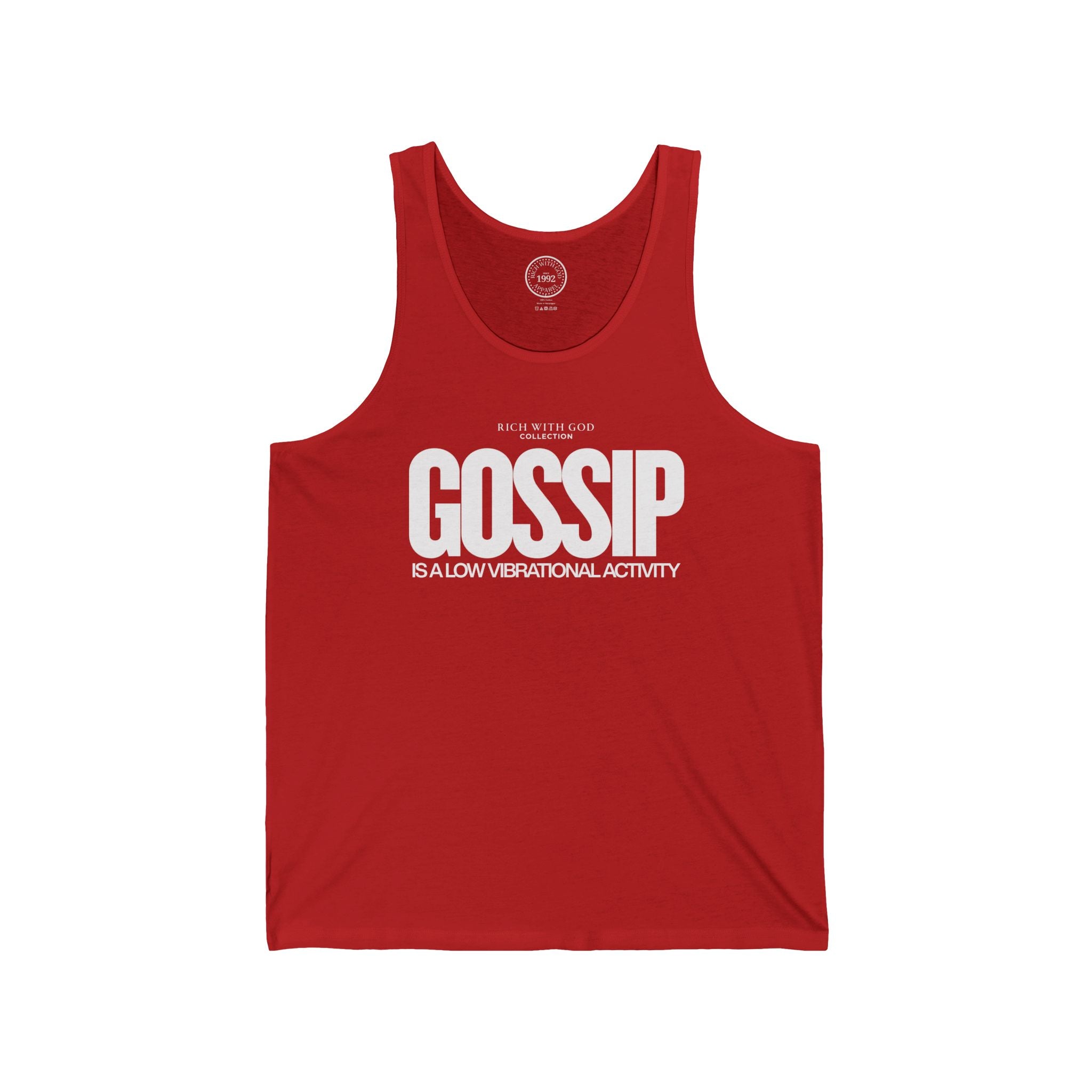Gossip is a Low Vibrational Activity Unisex Jersey Tank