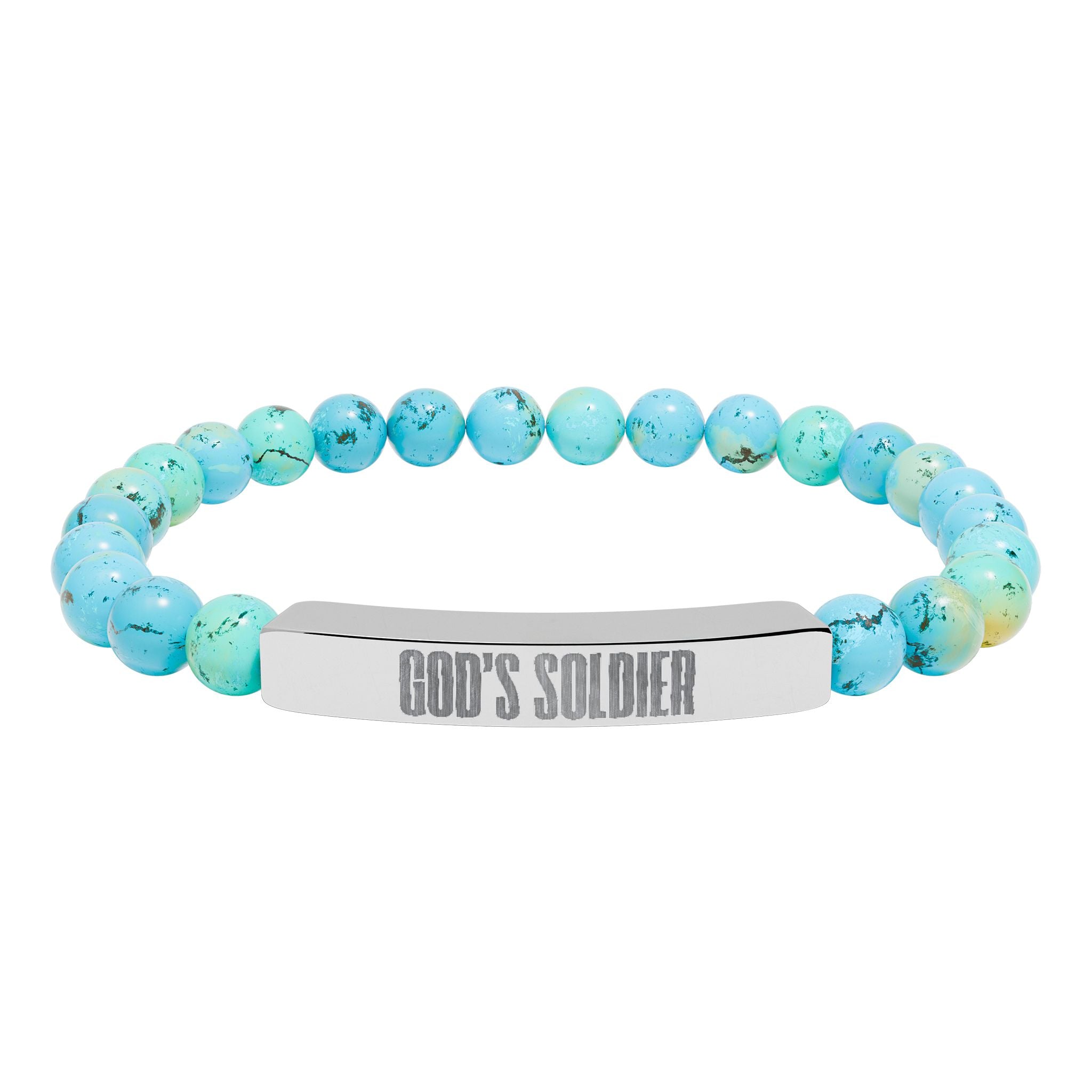 God's Soldier Natural Stone Stretch Bar Bracelet (Engraving)