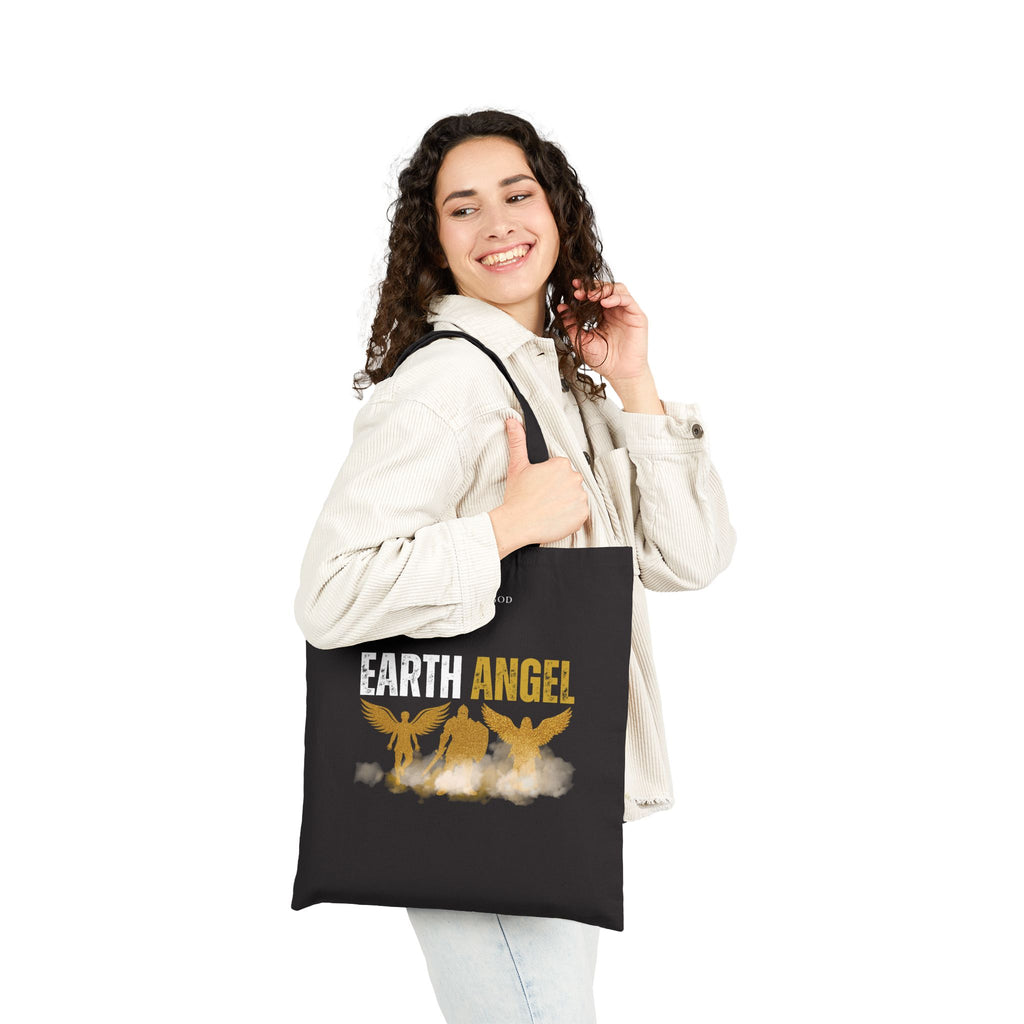 Earth Angel Black Cotton Canvas Tote Bag