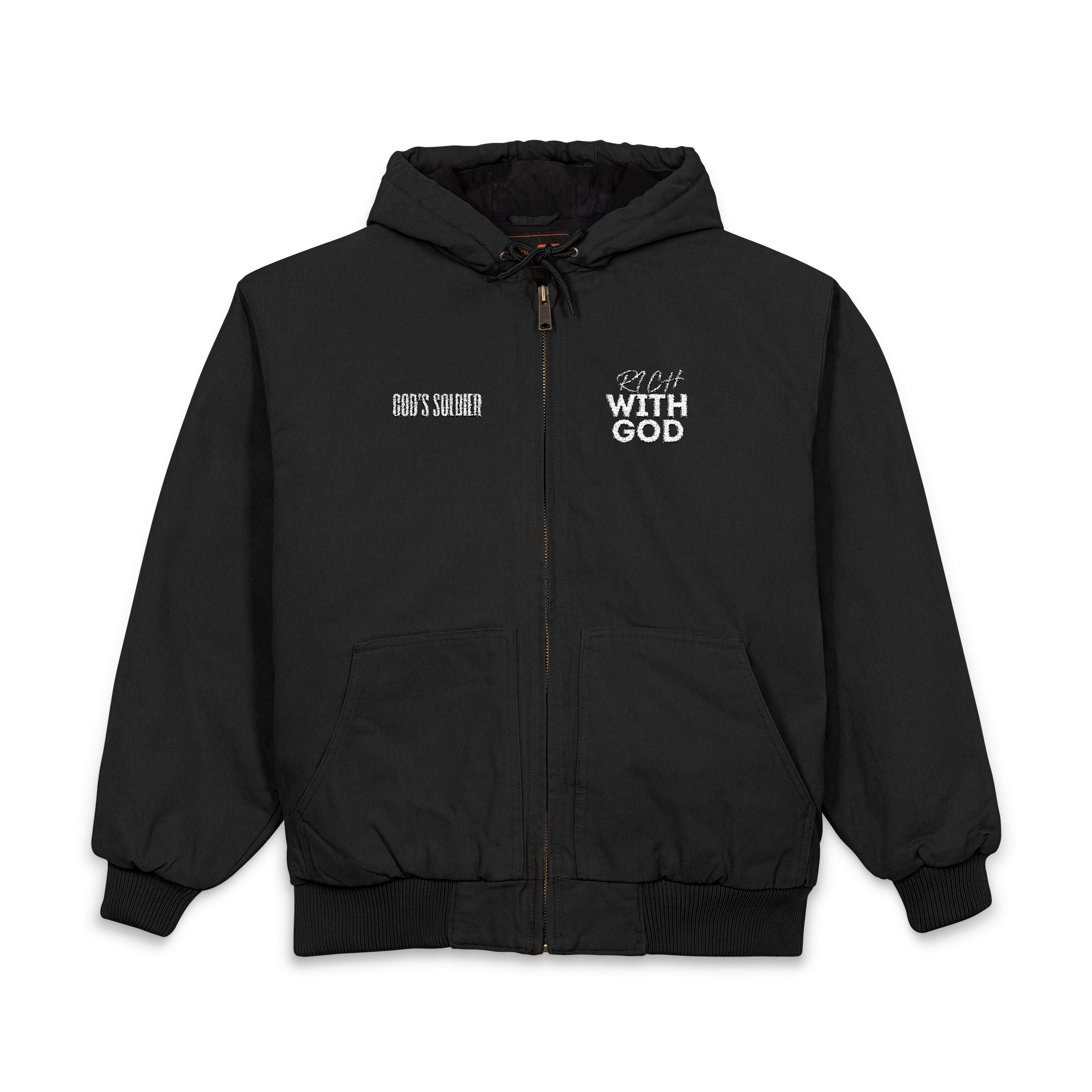 Rich With God CornerStone® Men's Duck Cloth Hooded Work Jacket (Embroidery)