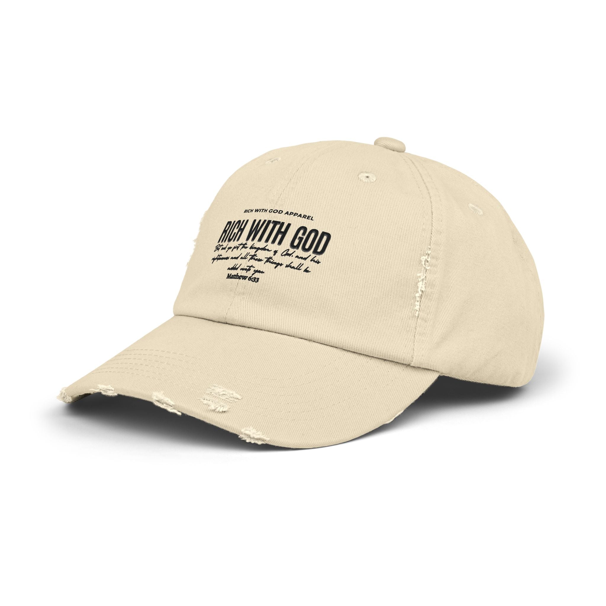 Rich With God Matthew 6:33 Unisex Distressed Cap