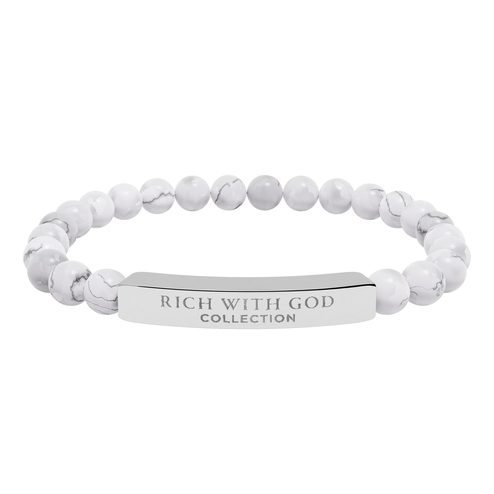 Rich With God Collection Natural Stone Stretch Bar Bracelet (Engraving)