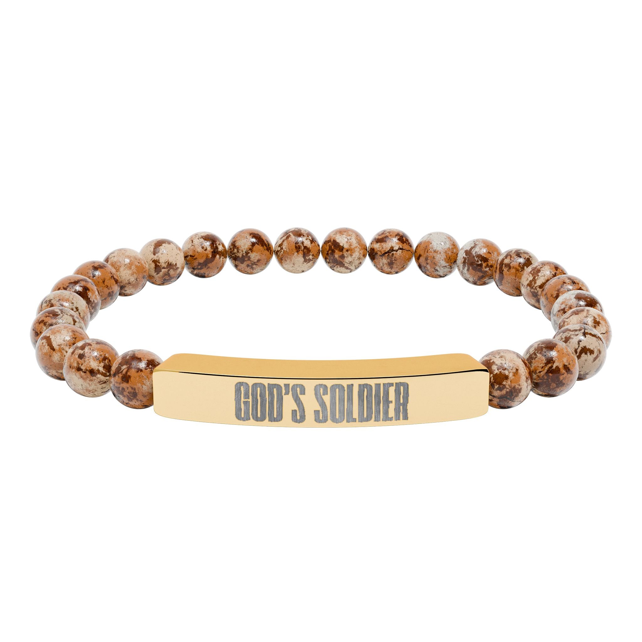 God's Soldier Natural Stone Stretch Bar Bracelet (Engraving)