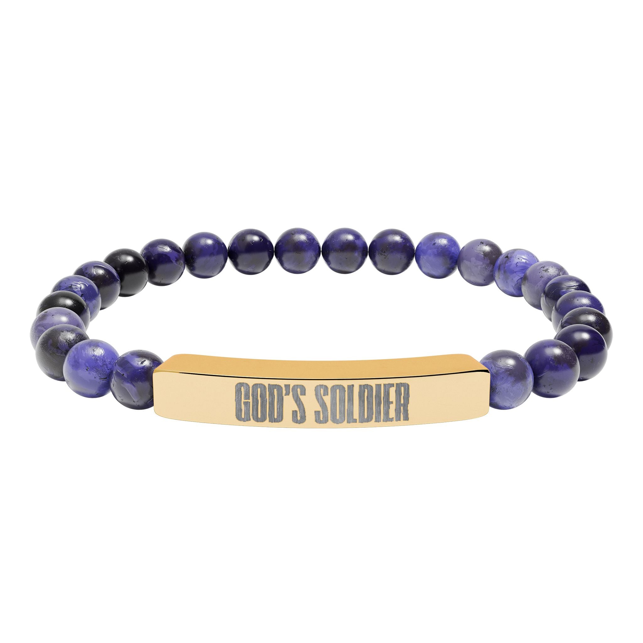 God's Soldier Natural Stone Stretch Bar Bracelet (Engraving)