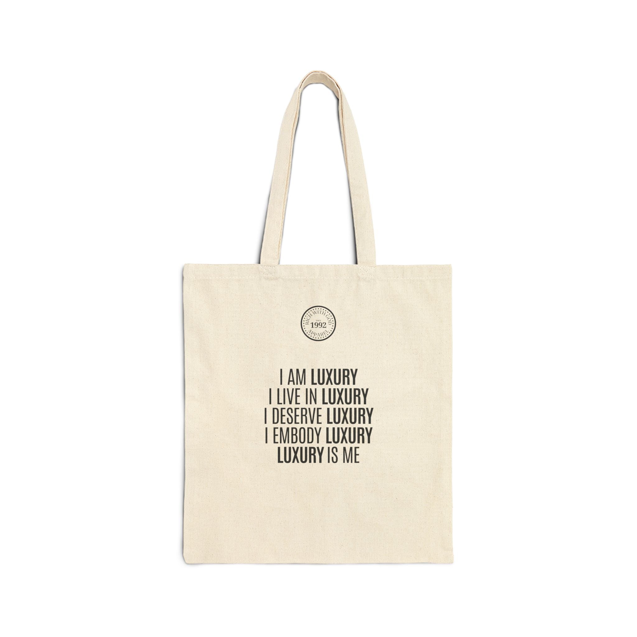 Luxury Life – I Deserve Everything Beige Cotton Canvas Tote Bag