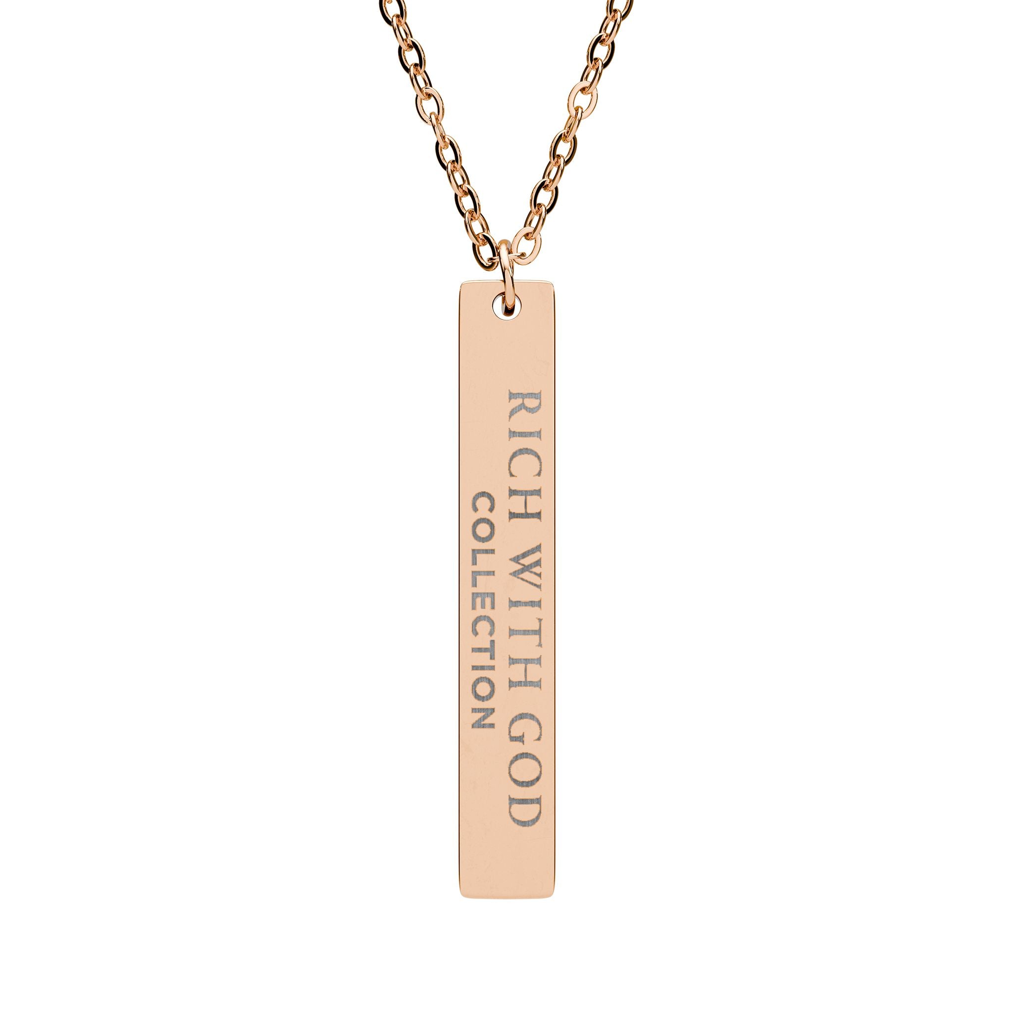 Rich With God Collection Vertical Bar Necklace (Engraving)