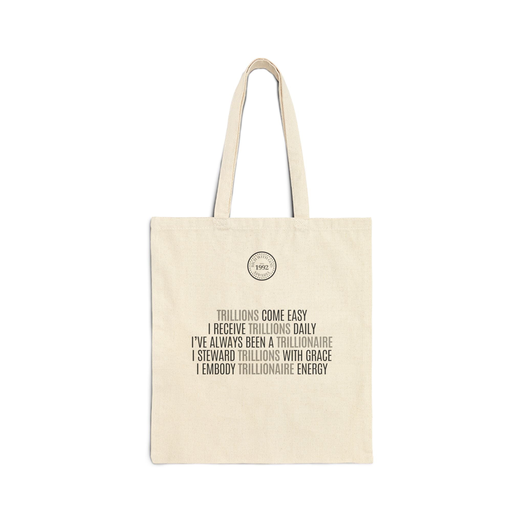 God Made Trillionaire Beige Cotton Canvas Tote Bag