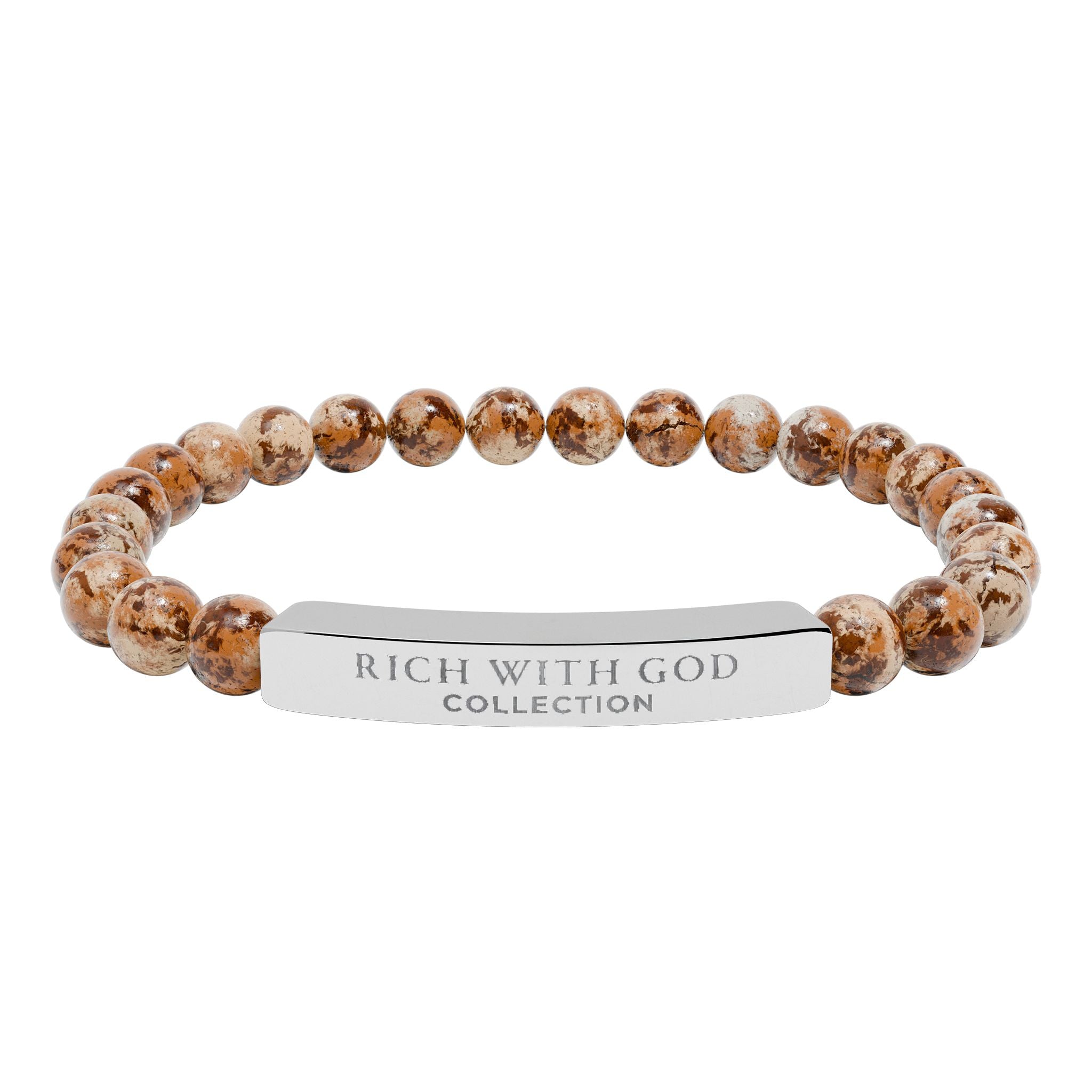 Rich With God Collection Natural Stone Stretch Bar Bracelet (Engraving)
