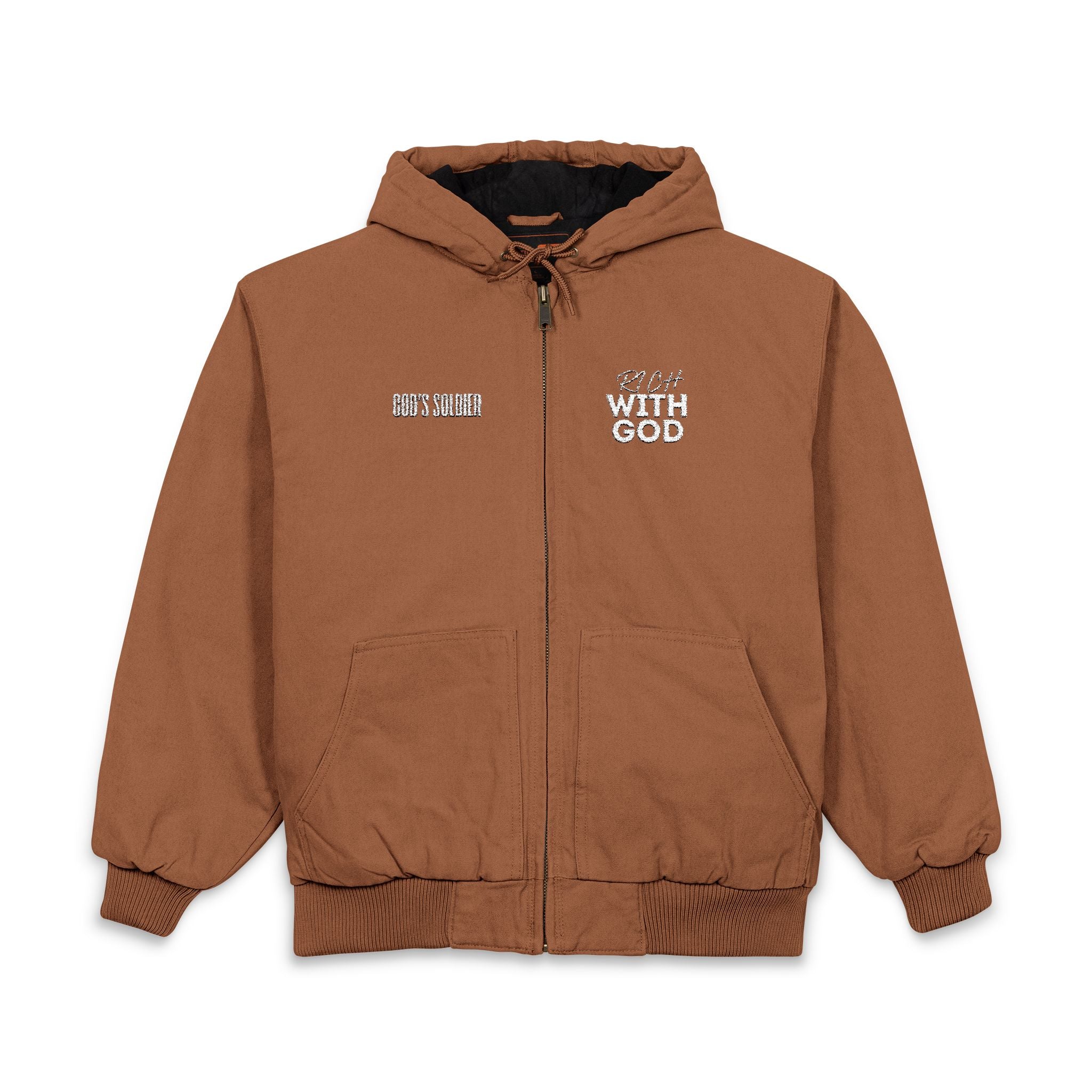 Rich With God CornerStone® Men's Duck Cloth Hooded Work Jacket (Embroidery)
