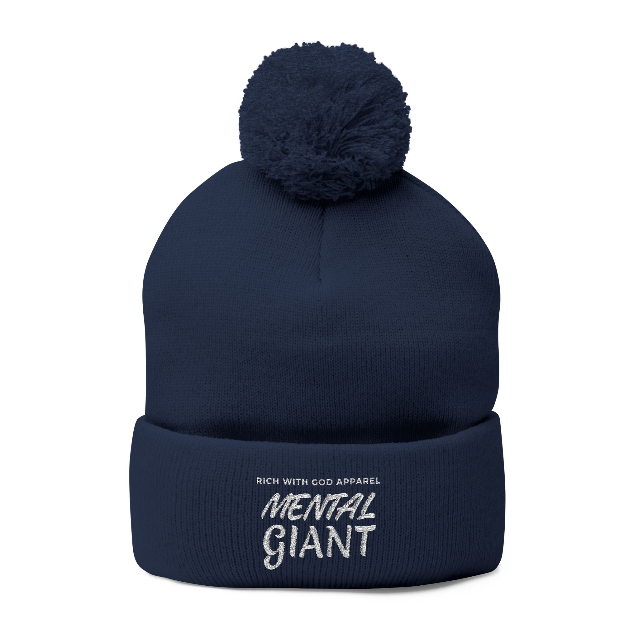 Mental Giant Embroidered Pom-Pom Beanie