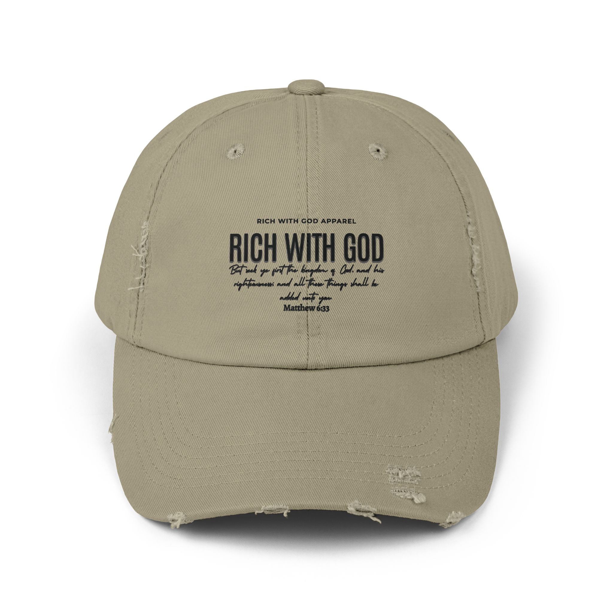 Rich With God Matthew 6:33 Unisex Distressed Cap