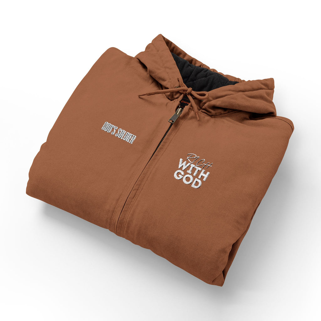 Rich With God CornerStone® Men's Duck Cloth Hooded Work Jacket (Embroidery)