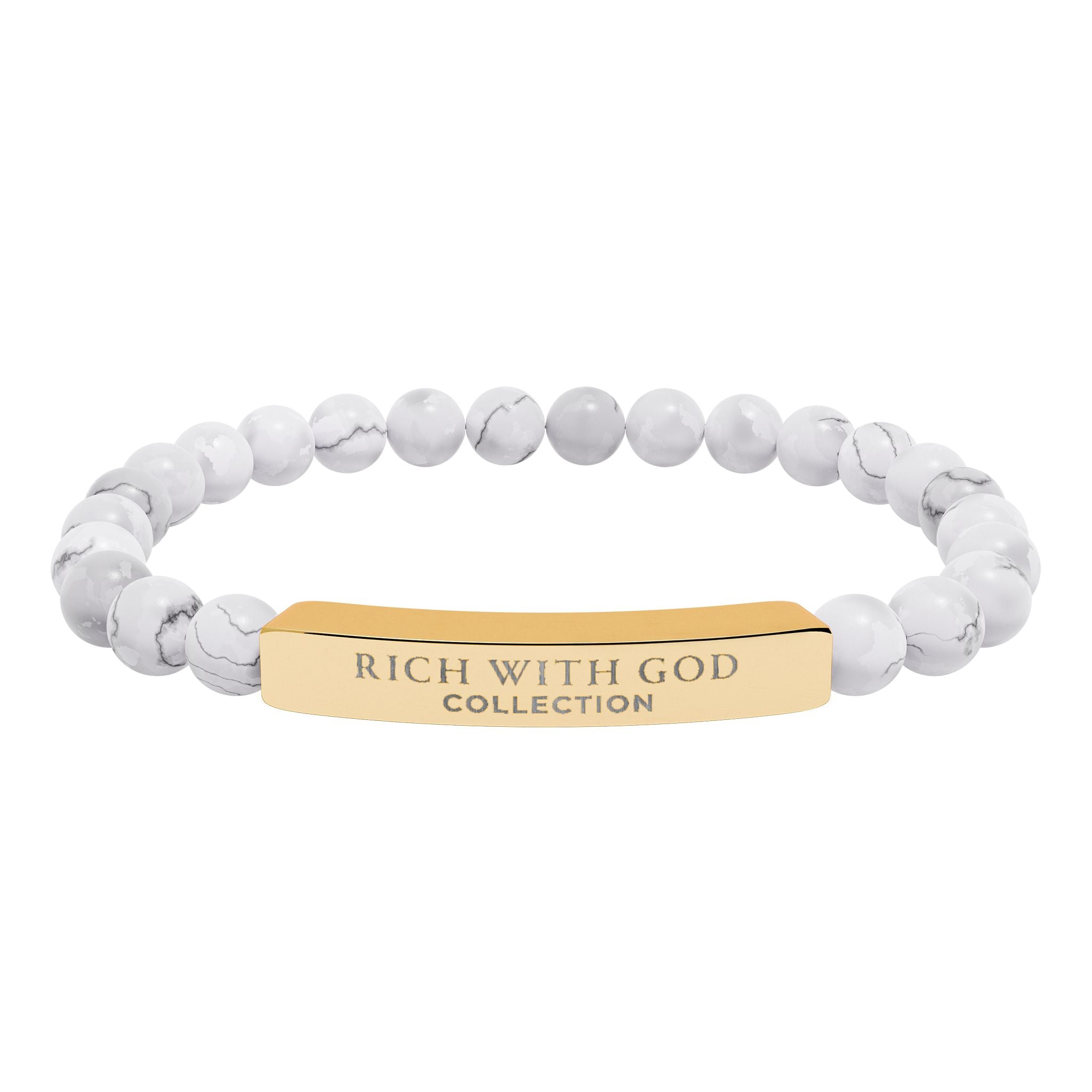 Rich With God Collection Natural Stone Stretch Bar Bracelet (Engraving)