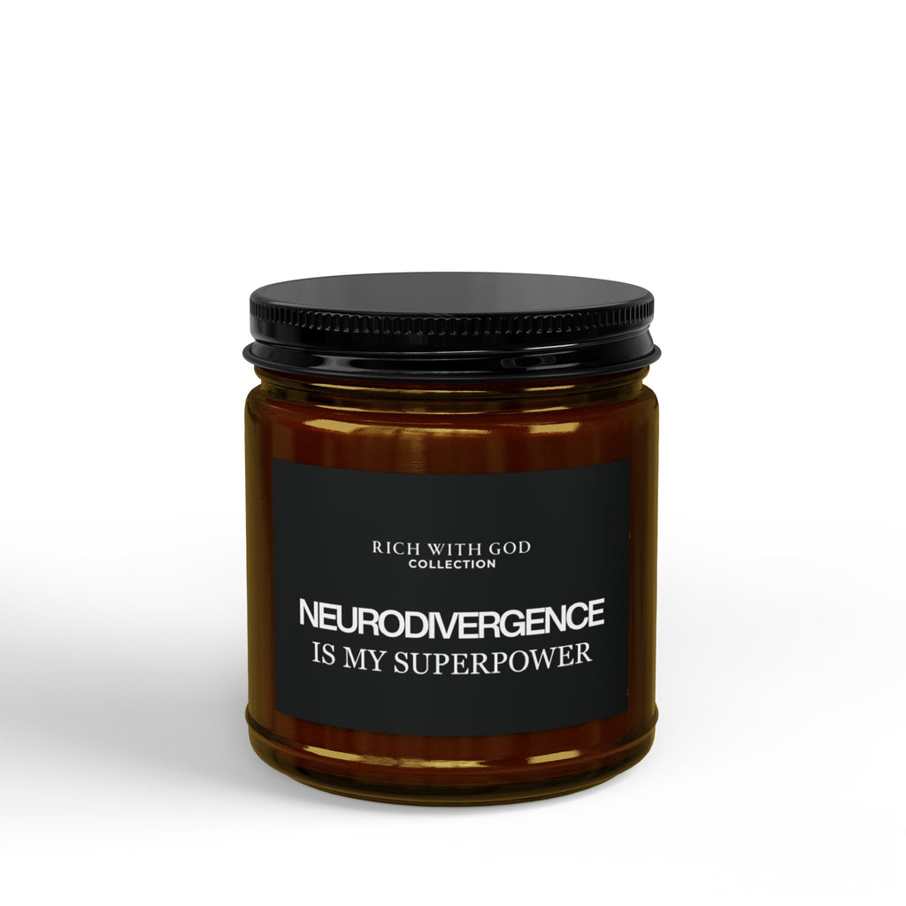 Neurodivergence is My Superpower Scented Soy Candles with Black Lid, (4 and 9oz)