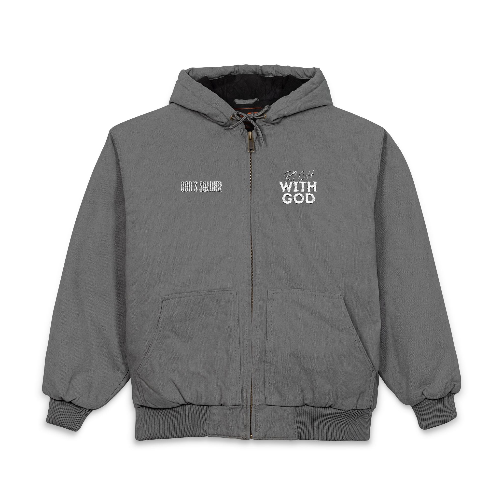 Rich With God CornerStone® Men's Duck Cloth Hooded Work Jacket (Embroidery)