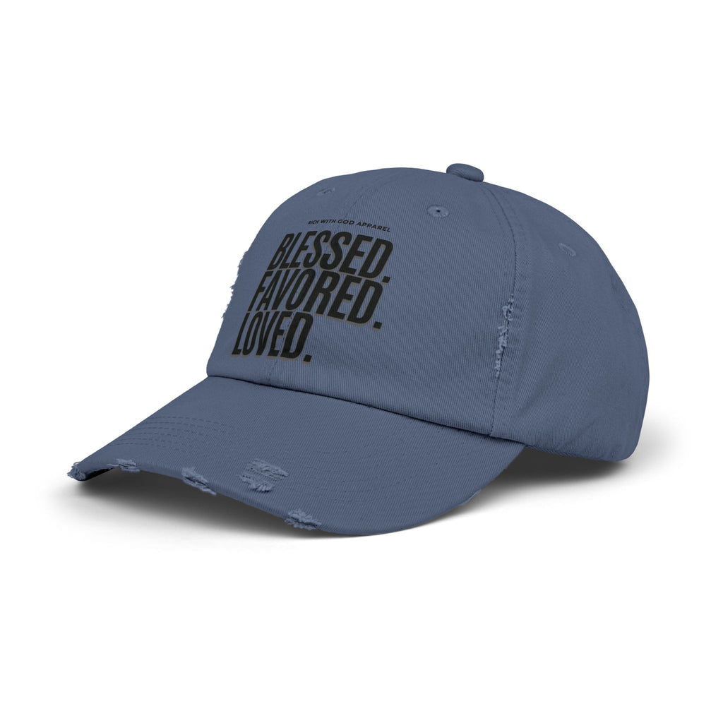 Blessed. Favored. Loved. Unisex Distressed Cap